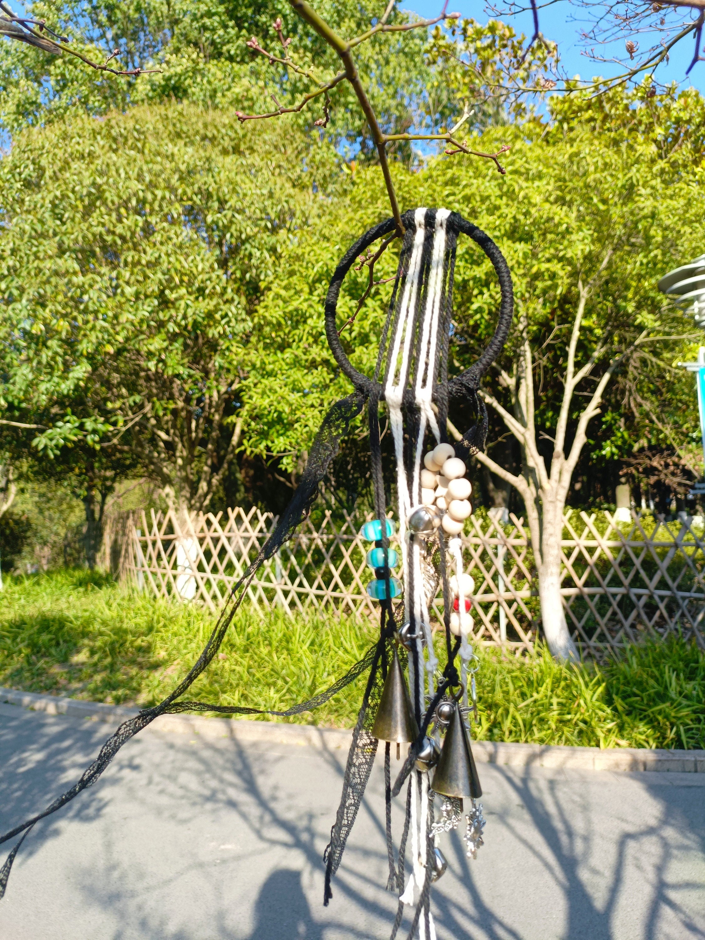 Black Witch Bells with Murano Glass Beads, Witch Protection Bells for Halloween, Wicca Altar House Doorknob Hanging Bell for Garden Decor