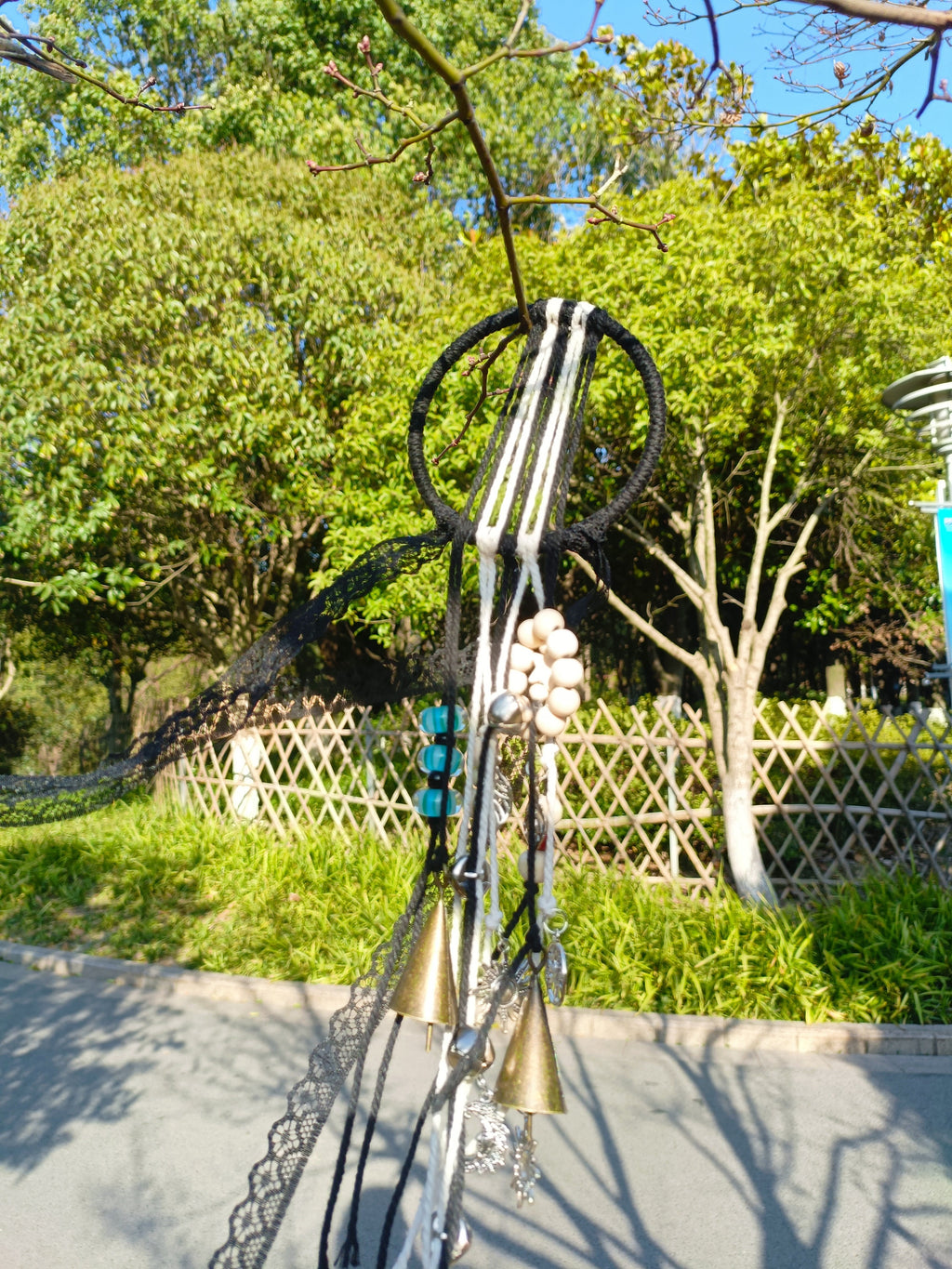 Black Witch Bells with Murano Glass Beads, Witch Protection Bells for Halloween, Wicca Altar House Doorknob Hanging Bell for Garden Decor