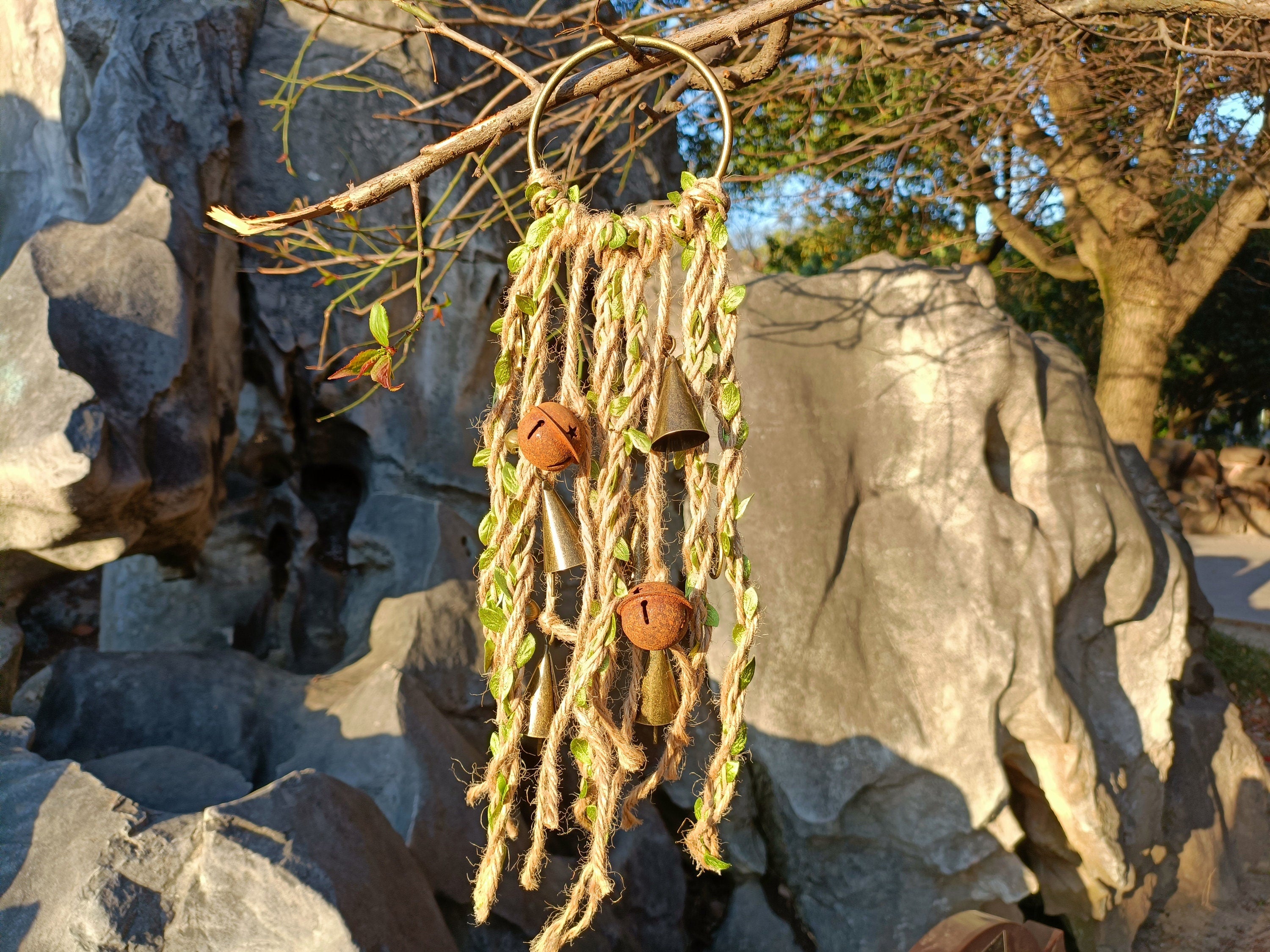 Green Witch Bells, Hanging Bells for Door Protection, Wiccan Decorations, Handmade Gift for Women