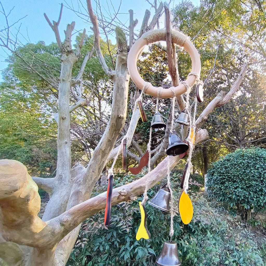 Log Wreath with Hanging Bells, Witch Bells for Door Protection, Witch Bells Wreath, Witchy Decor Bedroom, Witchy Gifts for Women