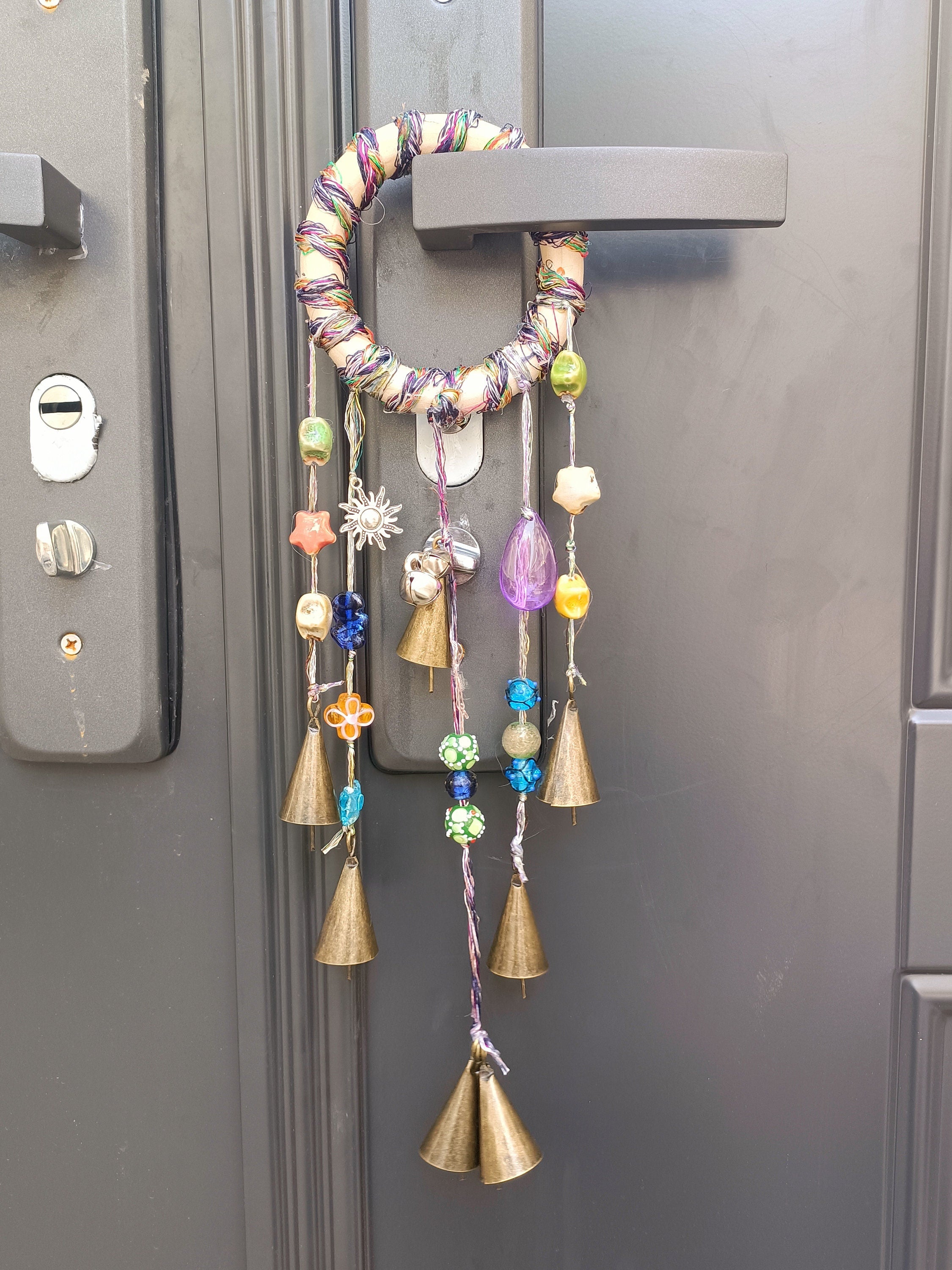Log Witch Bells, Hanging Bells for Door, Witch Bells with Colorful Hemp Ropes, Witchy Decor for Home, Wiccan Decorations, Witch Gifts