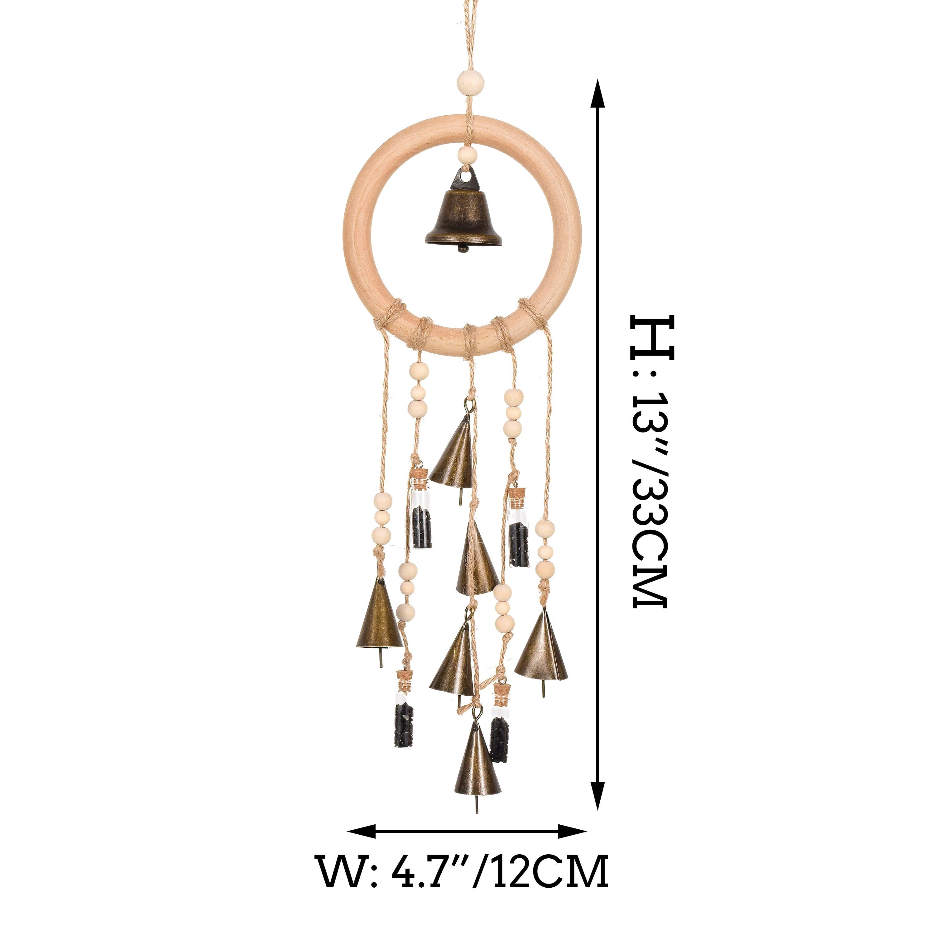 Wood Loop Wind Chime, Hanging Bells for Door Protection, Wooden Ring Witch Bells for Wreath, Wicca Decor