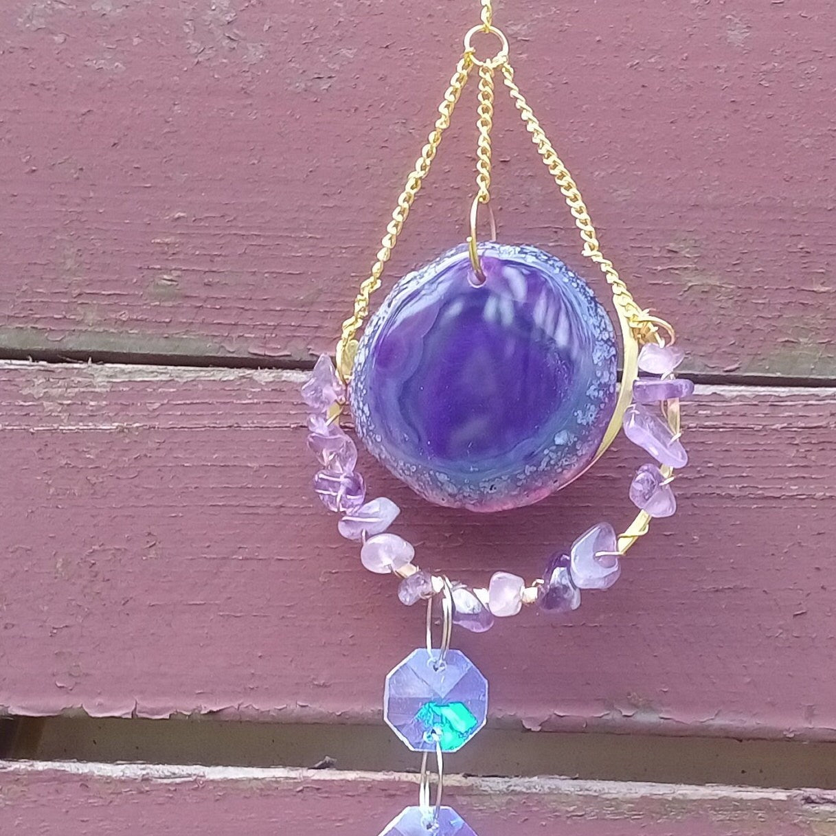 Purple Agate Slice Suncatcher,Sun Catcher for Windows Hanging, Rainbow Maker Crystal, Hanging Crystal Decor,Hanging SunDrop,Boho Home Decor
