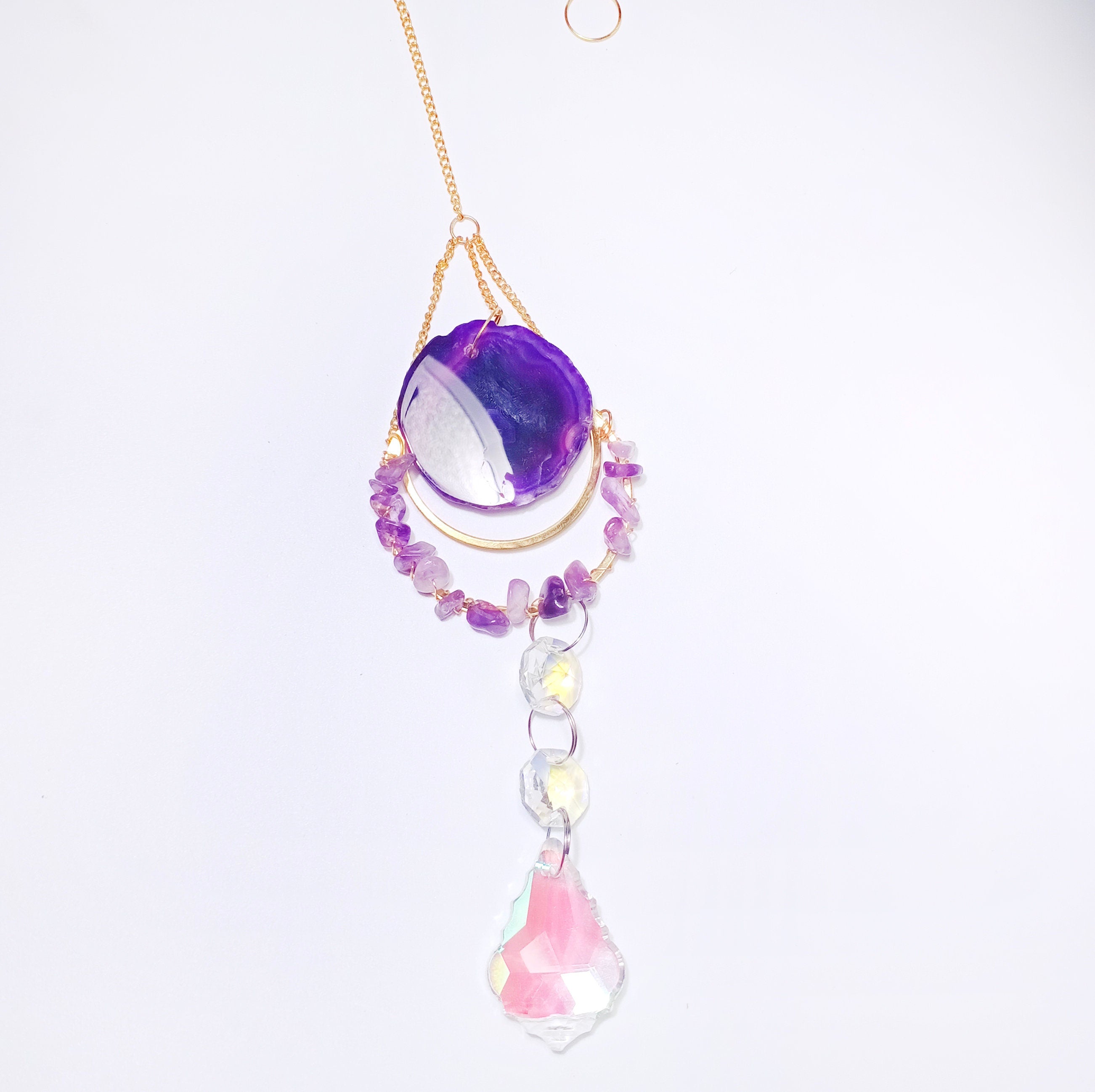 Purple Agate Slice Suncatcher,Sun Catcher for Windows Hanging, Rainbow Maker Crystal, Hanging Crystal Decor,Hanging SunDrop,Boho Home Decor