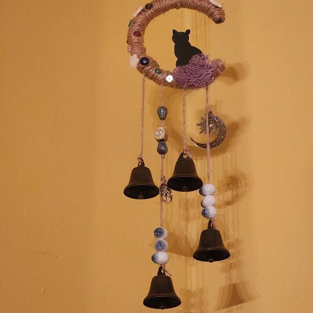 Witch Bells, Witch Bells for Gardening, Witch Bells -One Little Cat Sitting on The Moon, Witch Bells for Door Knob, Hanging Bells