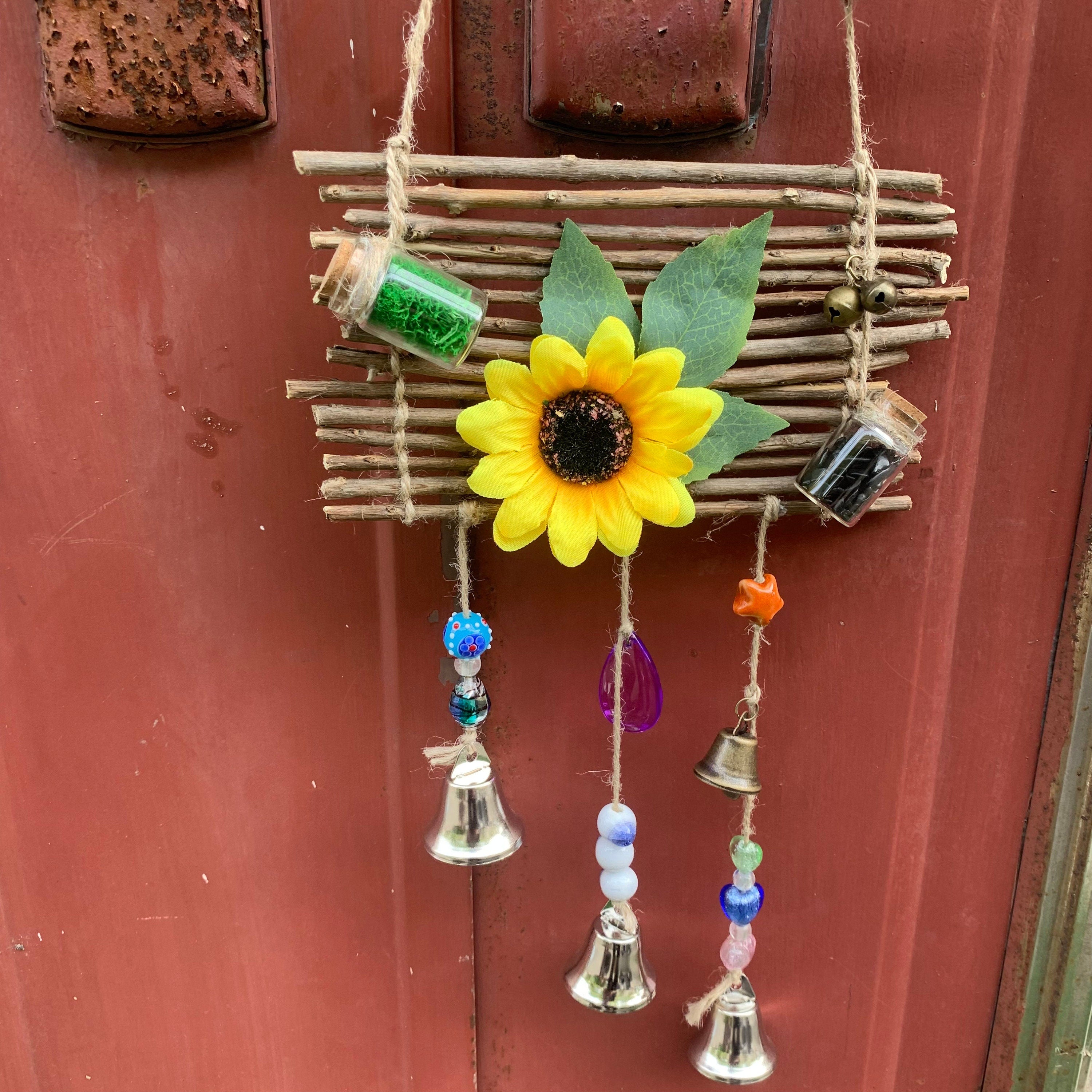 Witch Bells for Door Knob, Sunflower Witch Bells, Hanging Silver Bells for Door, Witchy Decor Wall Art, Housewarming Gift