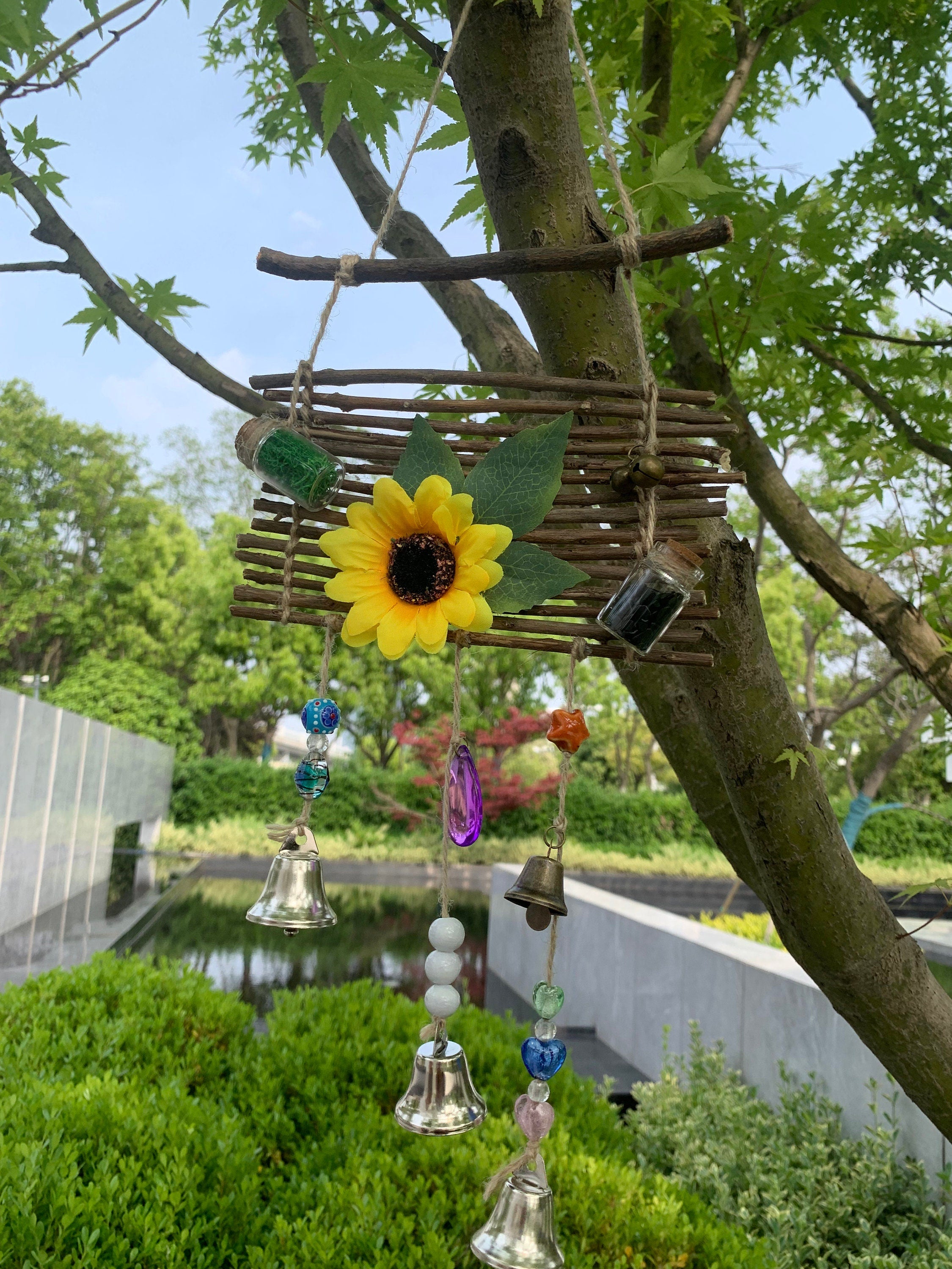 Witch Bells for Door Knob, Sunflower Witch Bells, Hanging Silver Bells for Door, Witchy Decor Wall Art, Housewarming Gift