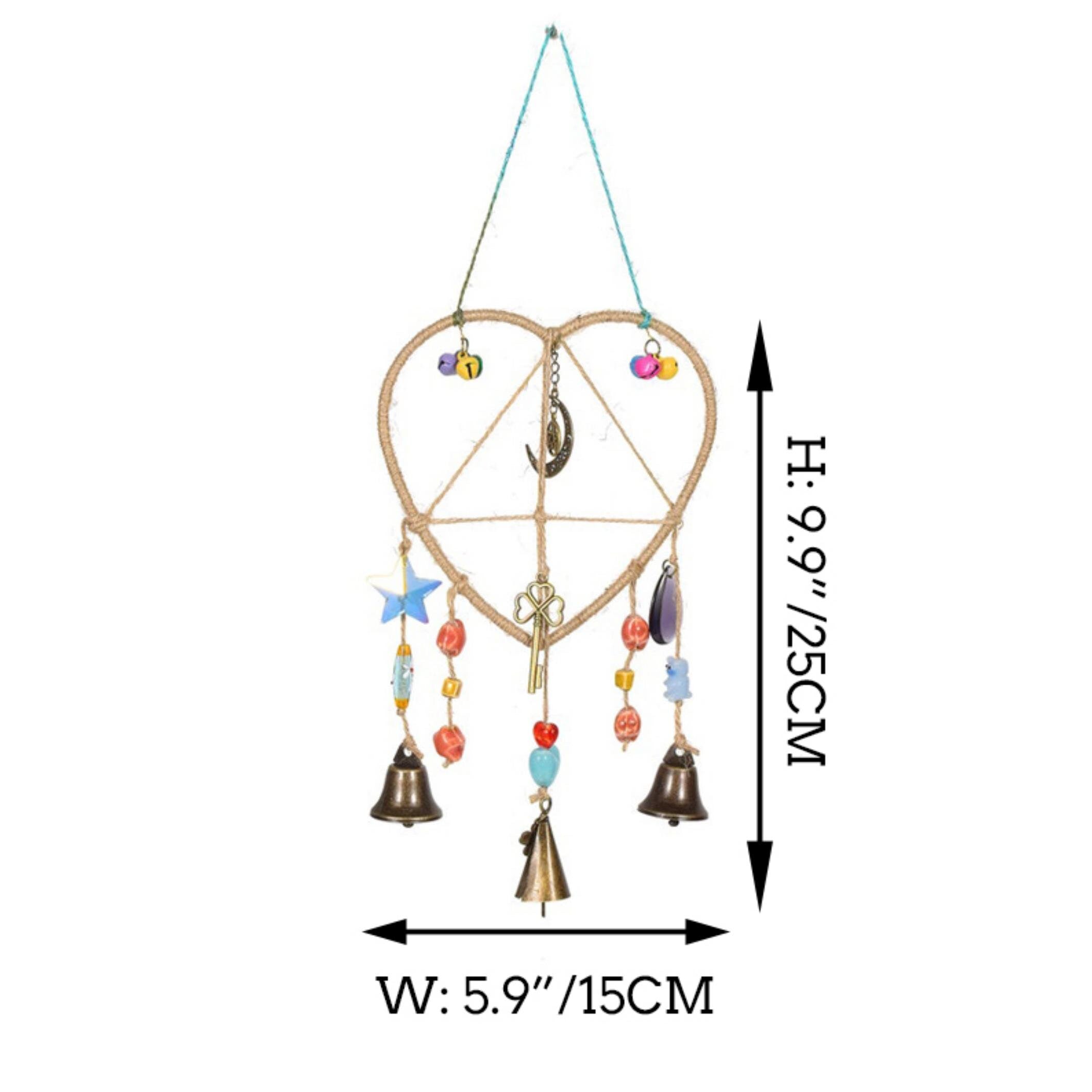 Heart Bell for Hanging, Rustic Protection Bells on Hemp Jute Rope, Witch's Bells, Simple Hanging Bells for Christmas Tree Decor