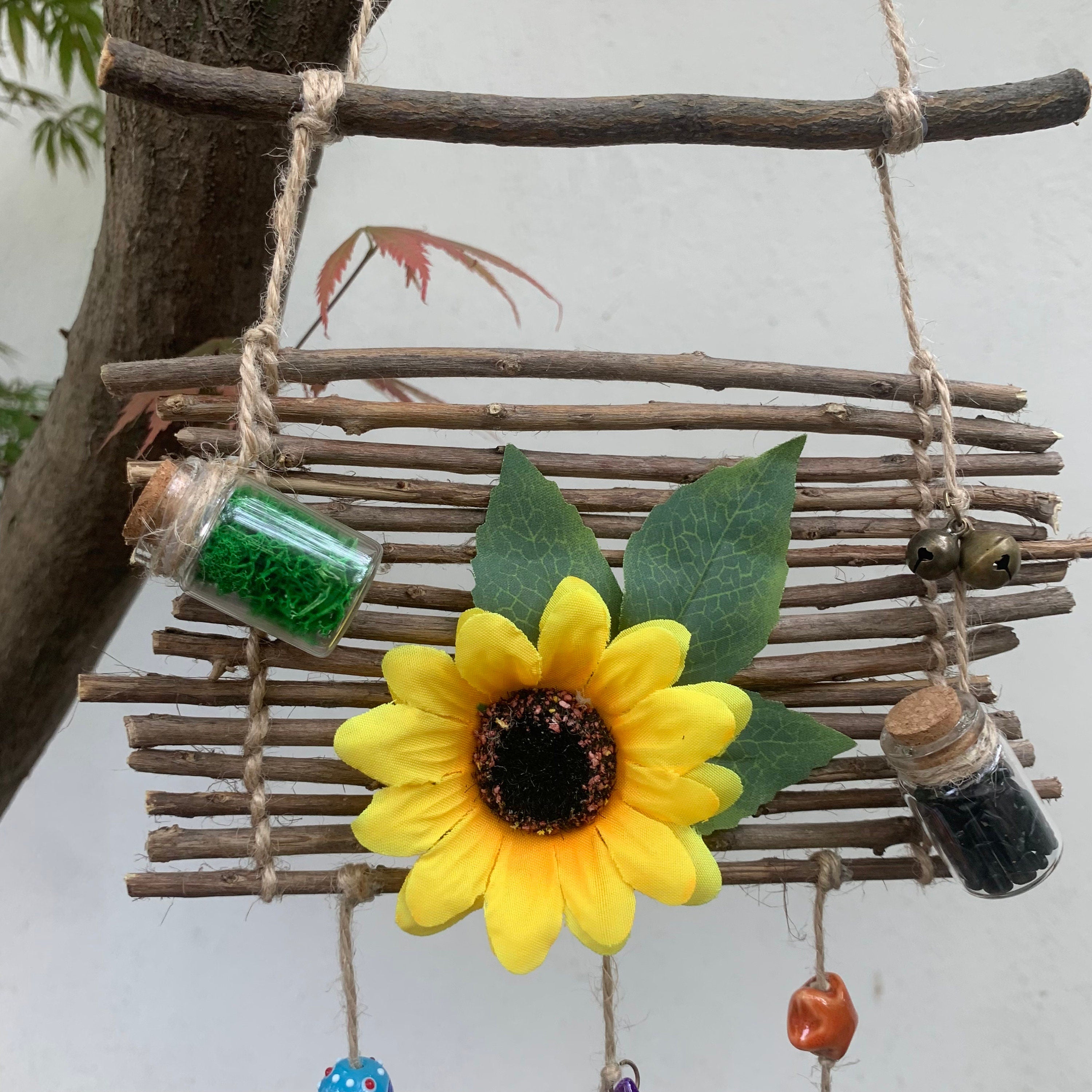 Witch Bells for Door Knob, Sunflower Witch Bells, Hanging Silver Bells for Door, Witchy Decor Wall Art, Housewarming Gift