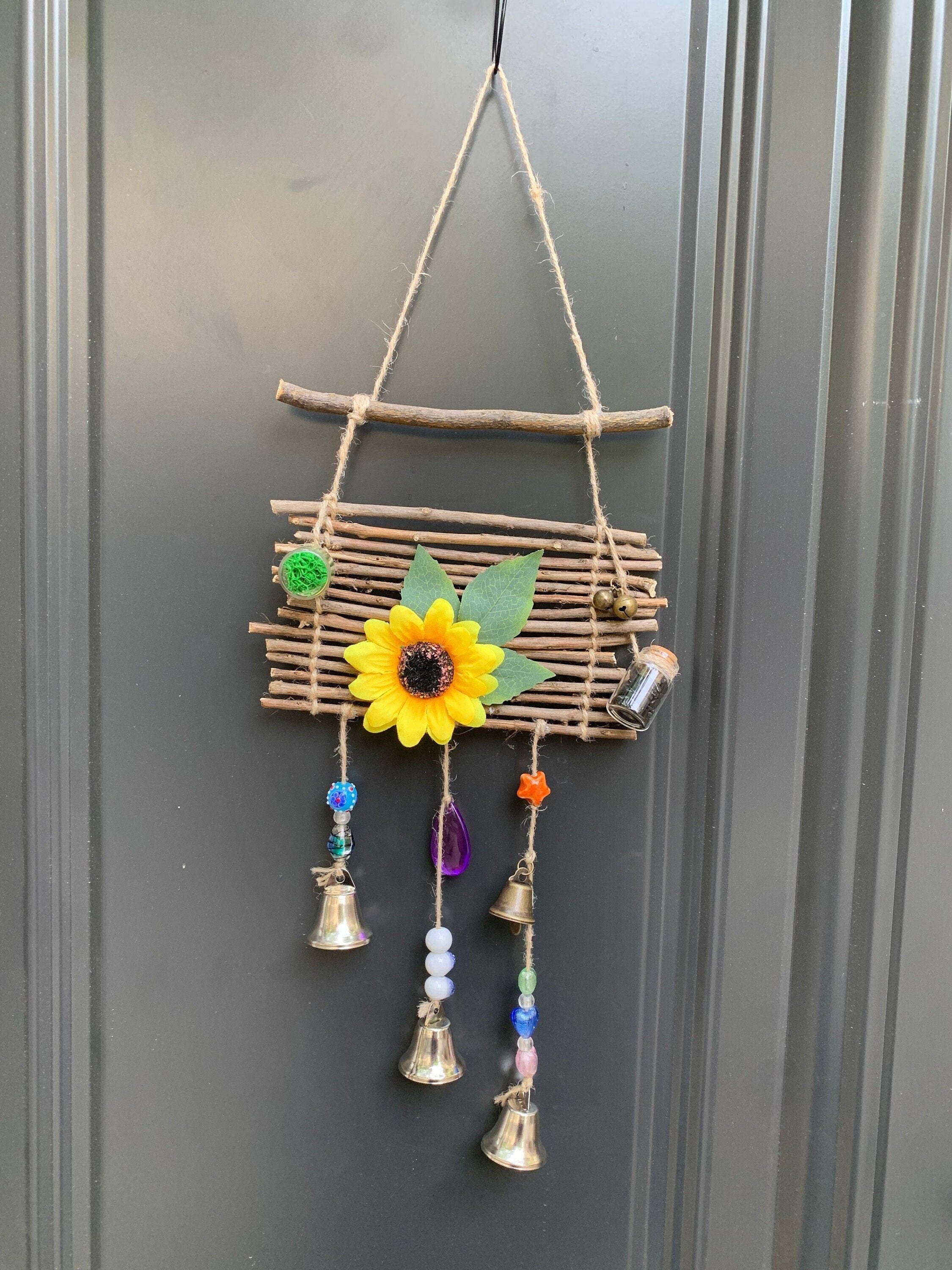 Witch Bells for Door Knob, Sunflower Witch Bells, Hanging Silver Bells for Door, Witchy Decor Wall Art, Housewarming Gift