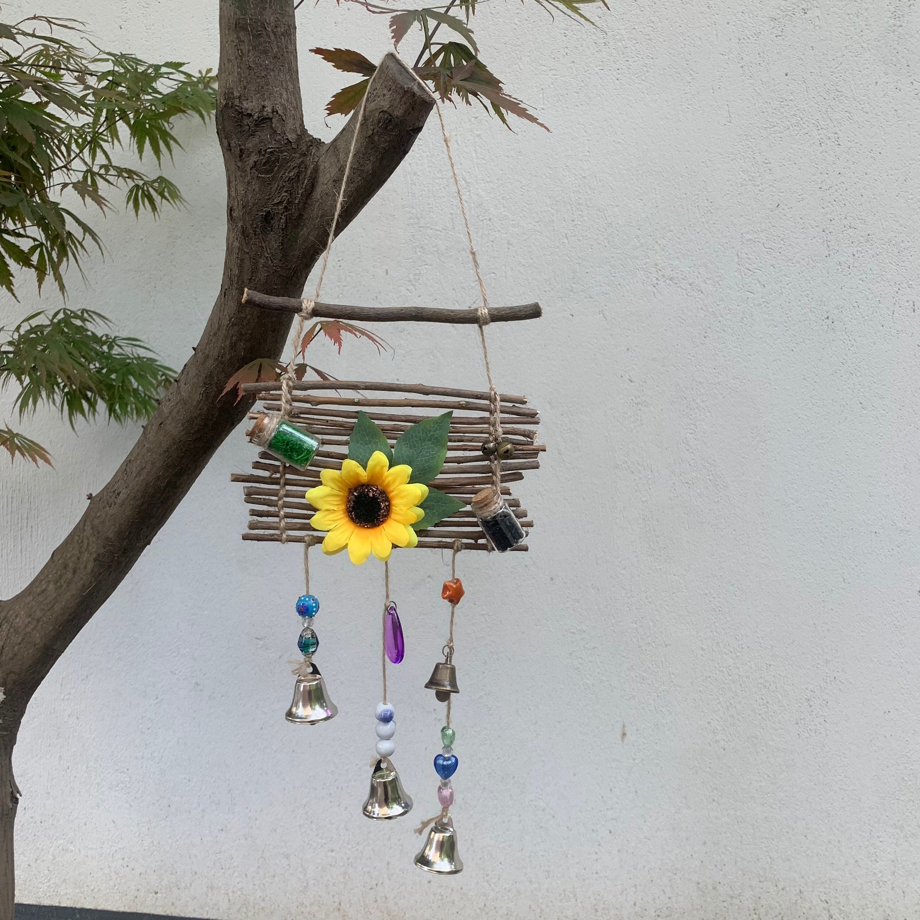 Witch Bells for Door Knob, Sunflower Witch Bells, Hanging Silver Bells for Door, Witchy Decor Wall Art, Housewarming Gift