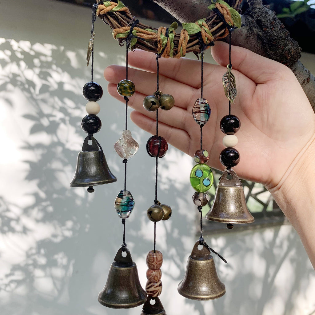 Witch Bells Wreath, Hanging Bells for Door Protection, Green Witch Bells, Door Hangers, Door Ornament,  Pagan Gifts