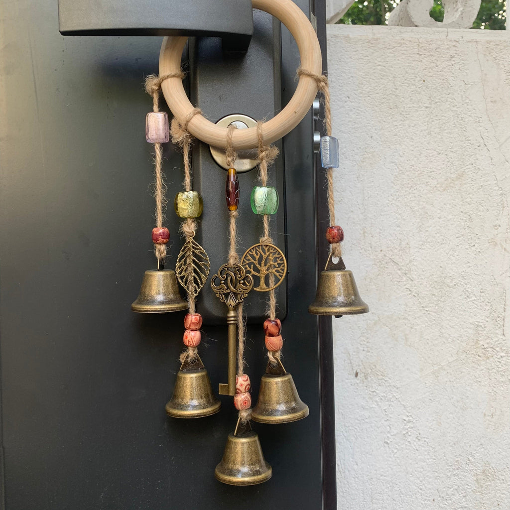 Log Wreath Witch Bells, Hanging Witch Bells, Witch Bells for Door Knob, Rustic Bells for Kitchen, Harmony Witch Bells