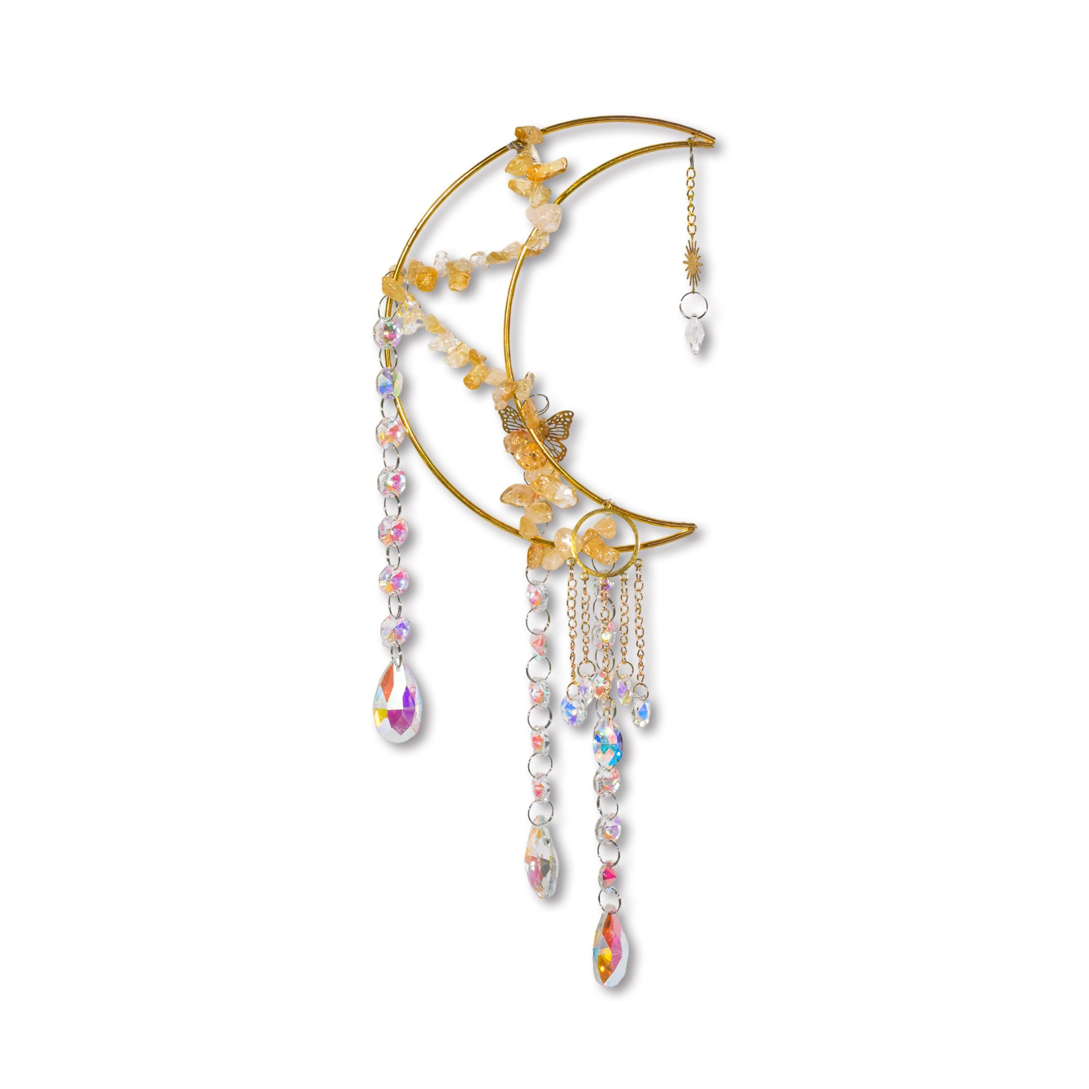 Moon Sun Catcher, Butterfly Suncatcher, Prism Sun Catcher, Hanging Crystals and Beads, Wall Hanging, Witch Suncatcher, Gift for Cat Lover