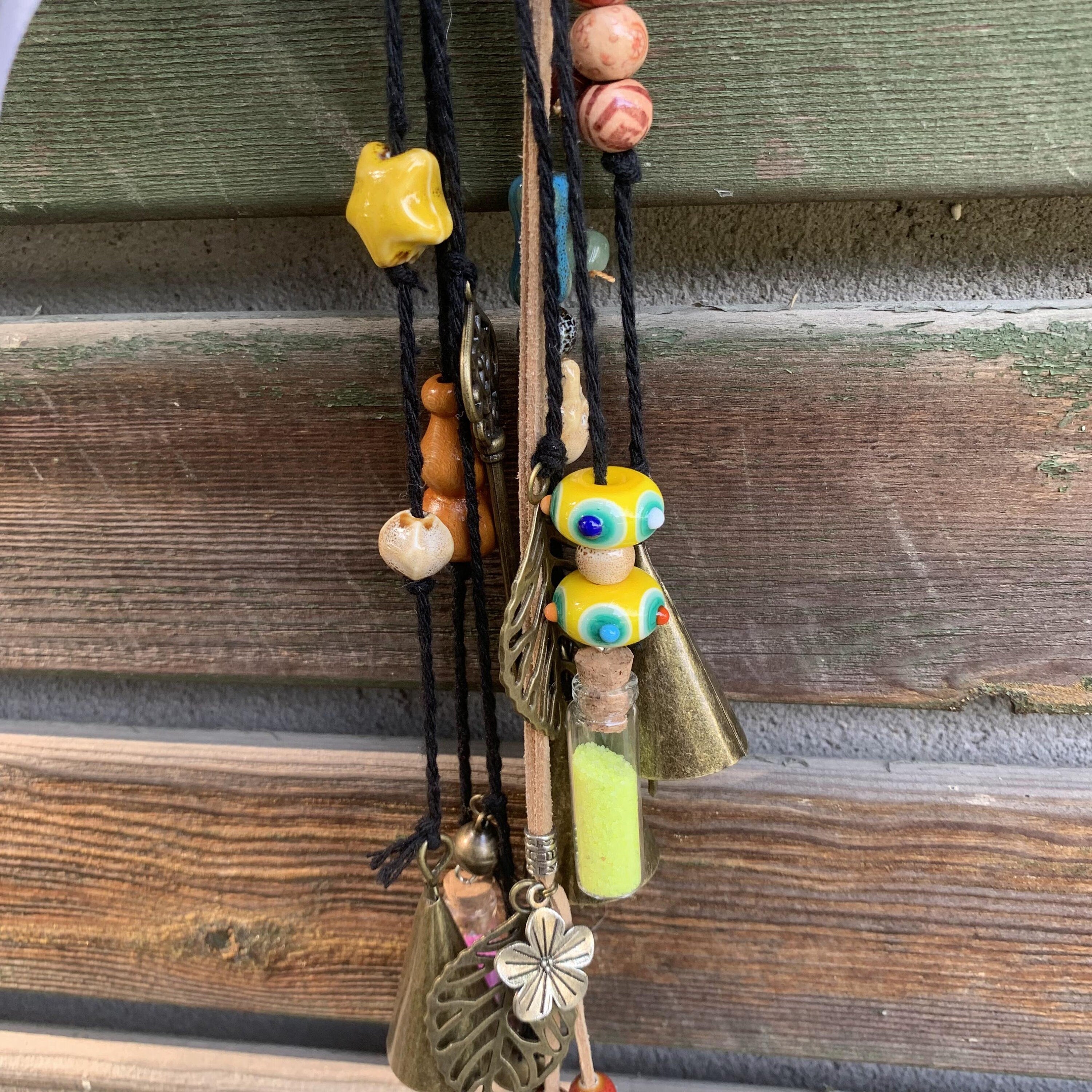 Witch Bells Protection Door Hangers, Witchy Decor for Home, Hanging Magic Tiny Bottle with Sands Wind Chimes Witchcraft Decorations