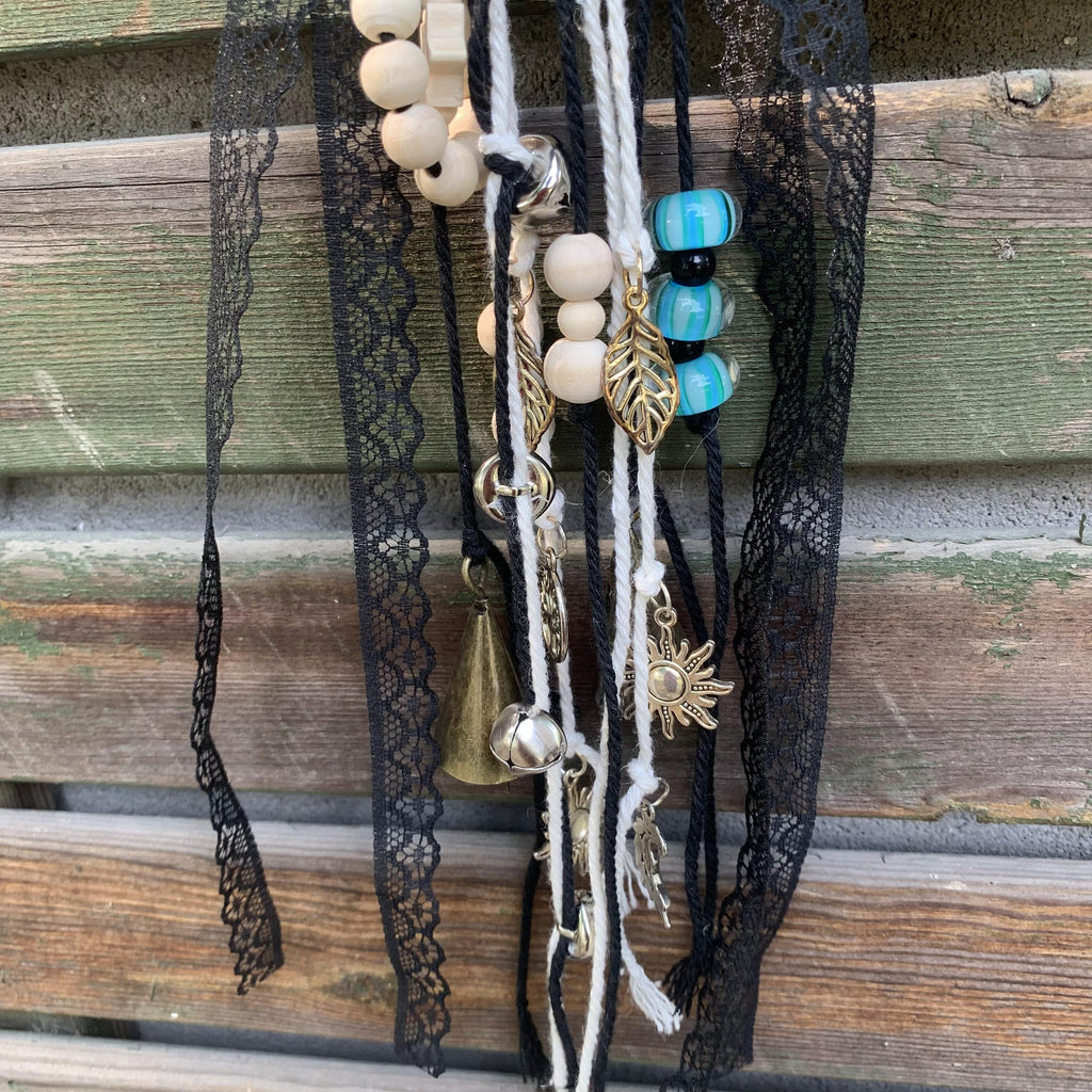 Black Witch Bells with Murano Glass Beads, Witch Protection Bells for Halloween, Wicca Altar House Doorknob Hanging Bell for Garden Decor