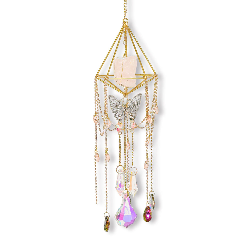 Butterfly suncatcher, Hanging Crystal Suncatcher, Prism Sun Catcher, Hanging Crystals and Beads, Garden Decoration,  Gift for Cat Lover