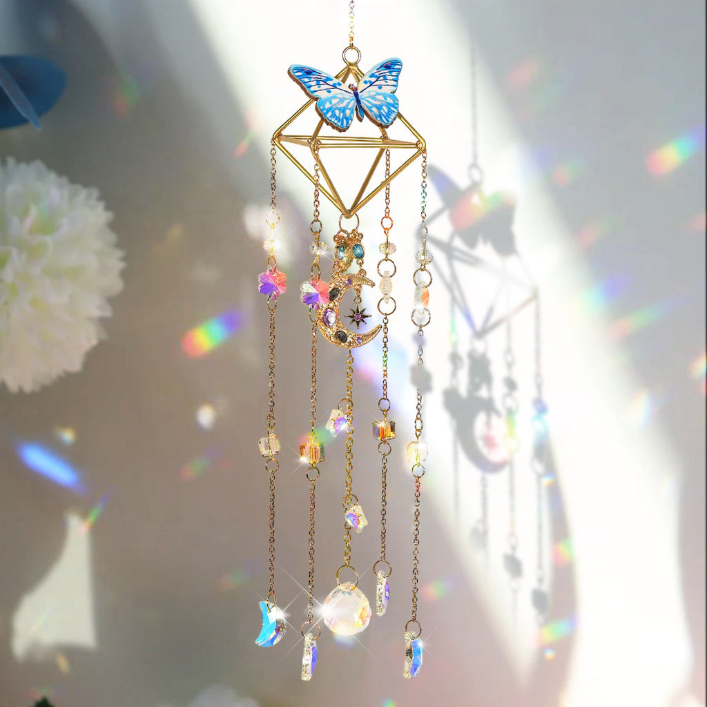 Butterfly Sun Catcher, Suncatcher Mobile,  Suncatcher Plant,  Raw Crystal Suncatcher, Crystal Rainbow Maker, Windchime Wall Decor