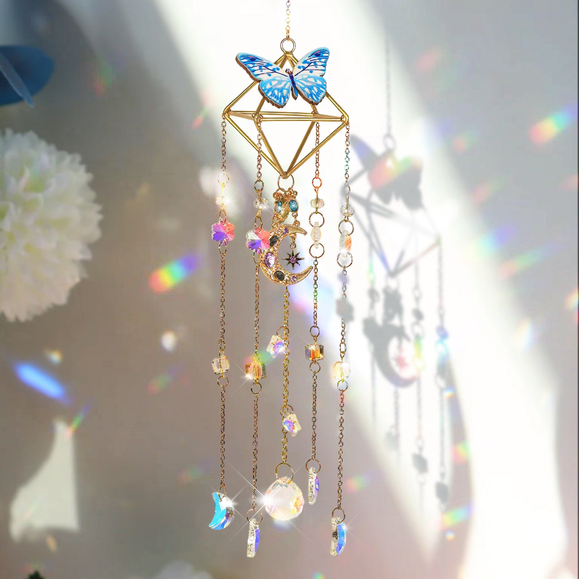 Butterfly Sun Catcher, Suncatcher Mobile,  Suncatcher Plant,  Raw Crystal Suncatcher, Crystal Rainbow Maker, Windchime Wall Decor