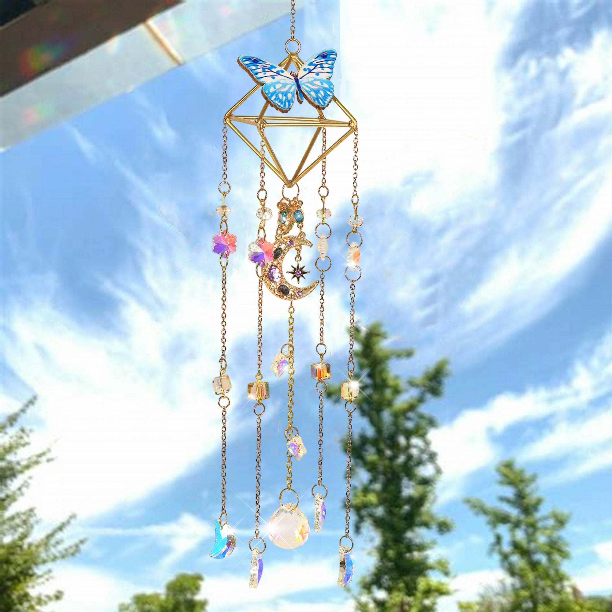 Butterfly Sun Catcher, Suncatcher Mobile,  Suncatcher Plant,  Raw Crystal Suncatcher, Crystal Rainbow Maker, Windchime Wall Decor
