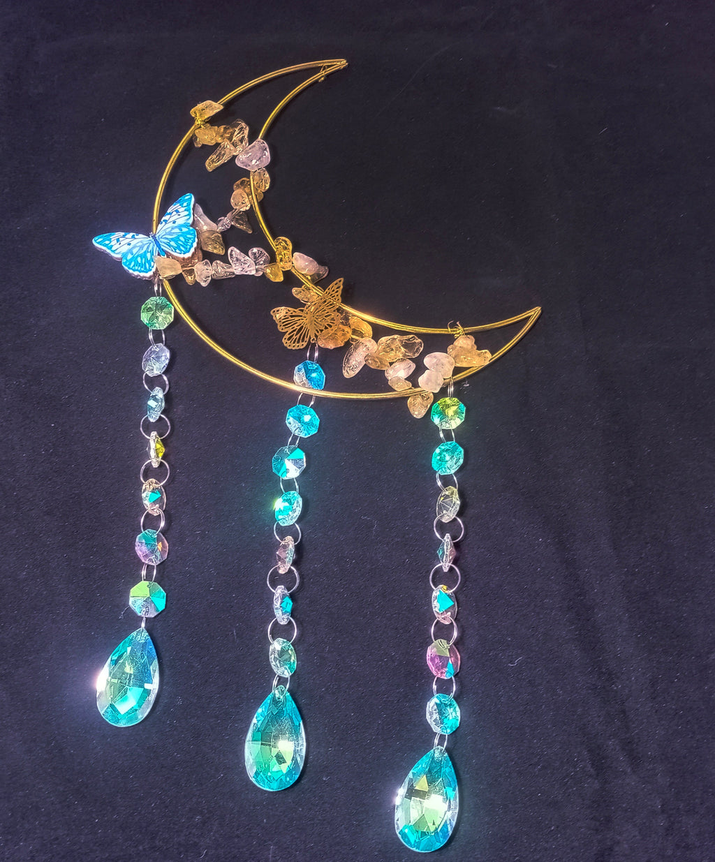 Moon Sun Catcher, Butterfly Suncatcher, Prism Sun Catcher, Hanging Crystals and Beads, Wall Hanging, Witch Suncatcher, Gift for Cat Lover