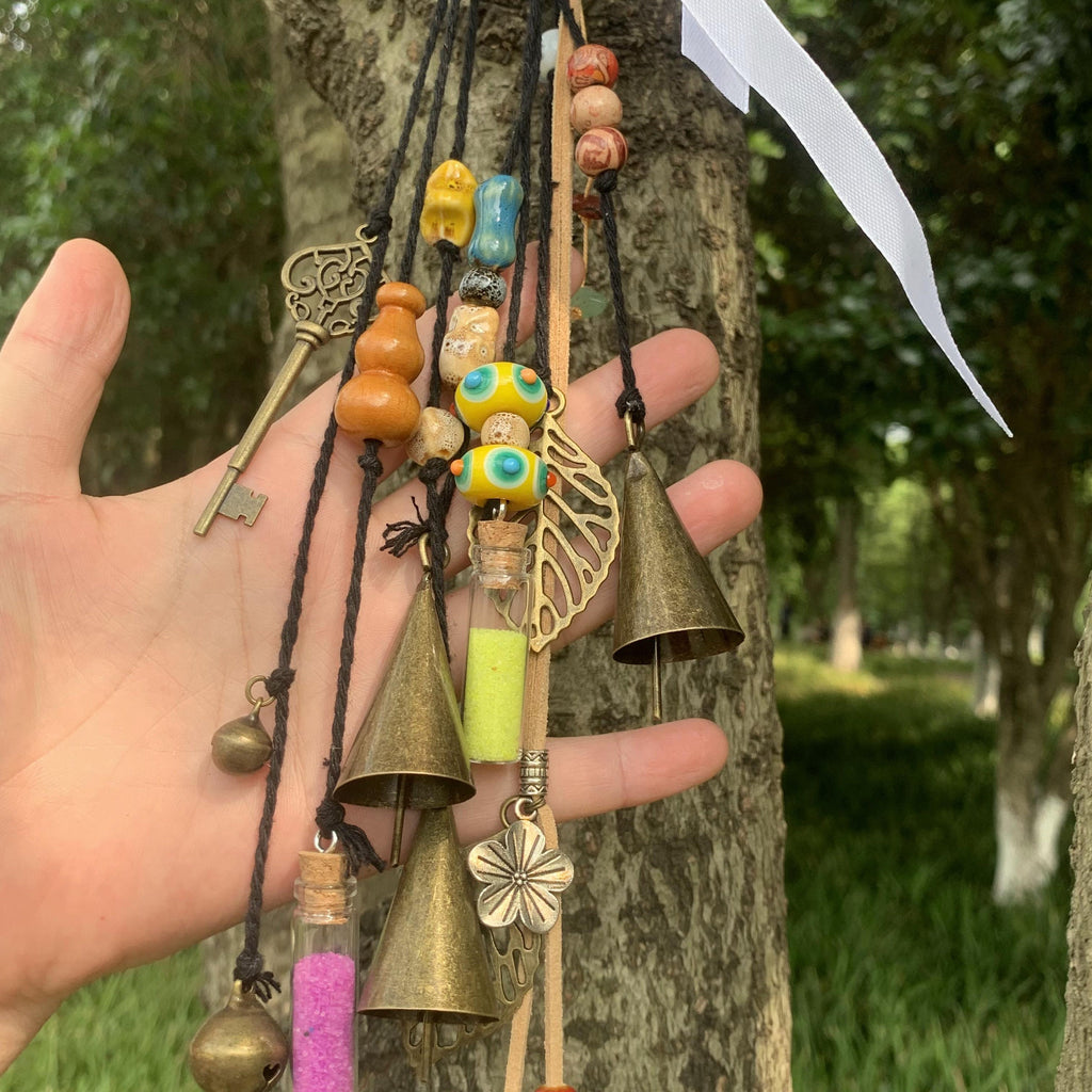Witch Bells Protection Door Hangers, Witchy Decor for Home, Hanging Magic Tiny Bottle with Sands Wind Chimes Witchcraft Decorations