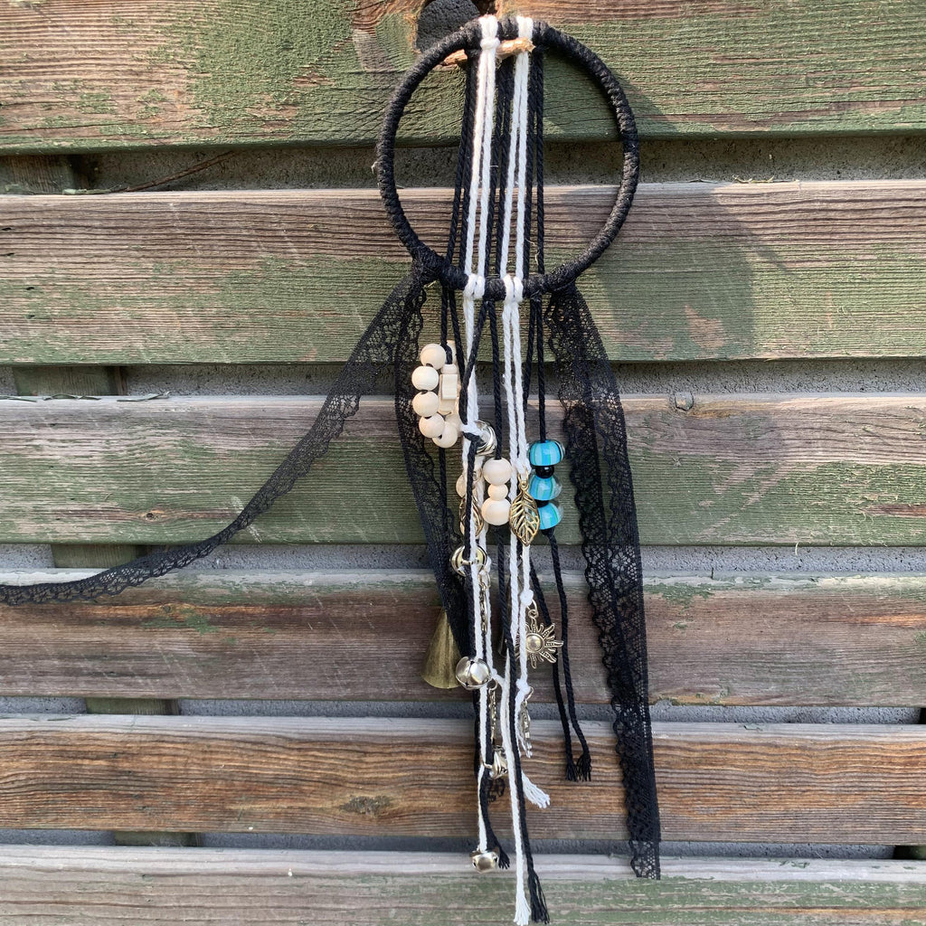 Black Witch Bells with Murano Glass Beads, Witch Protection Bells for Halloween, Wicca Altar House Doorknob Hanging Bell for Garden Decor