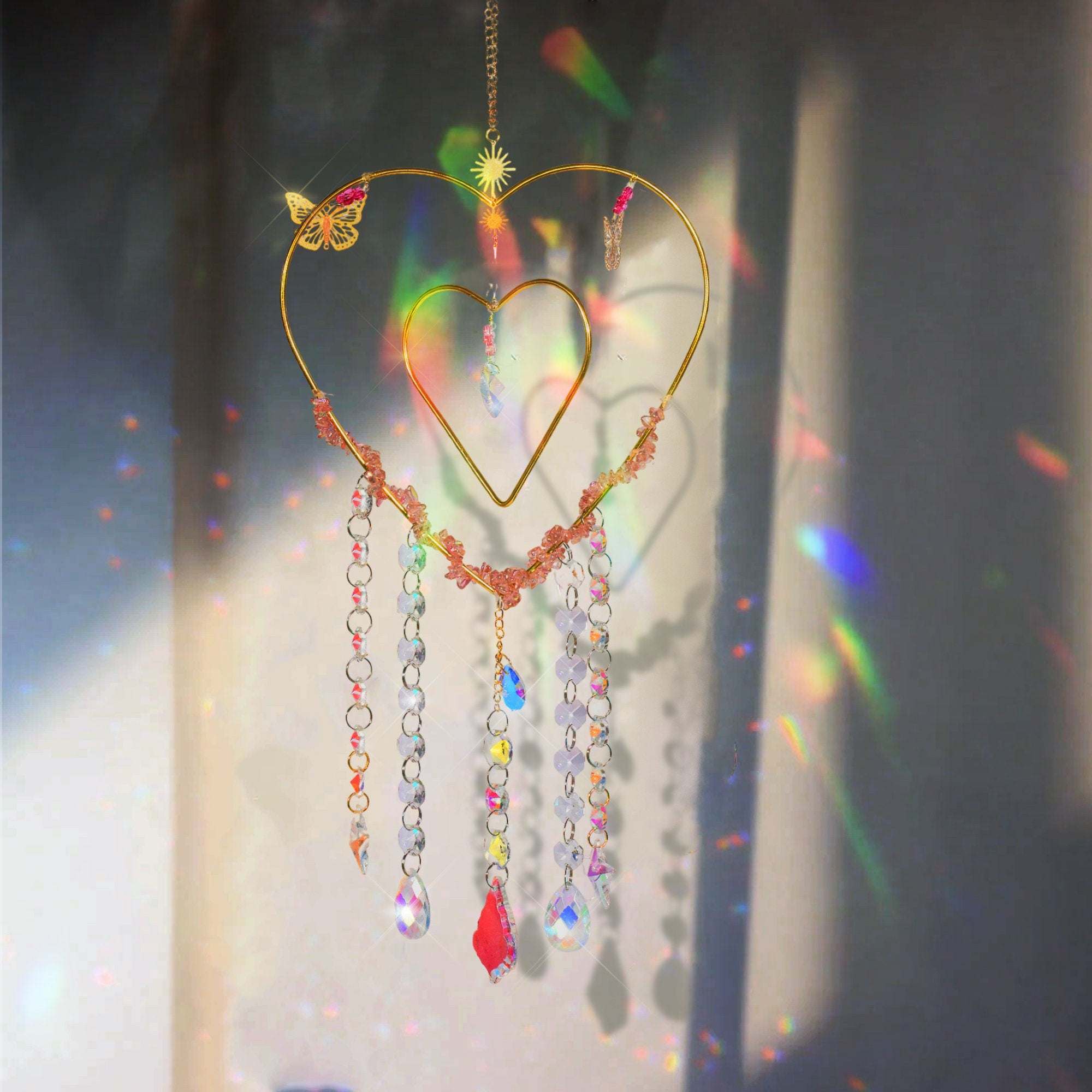 Outdoor Suncatcher, Custom Suncatcher,  Heart Sun Catcher, Hanging Crystals Decoration, Windchime Wall Decor,  Gift for Friend