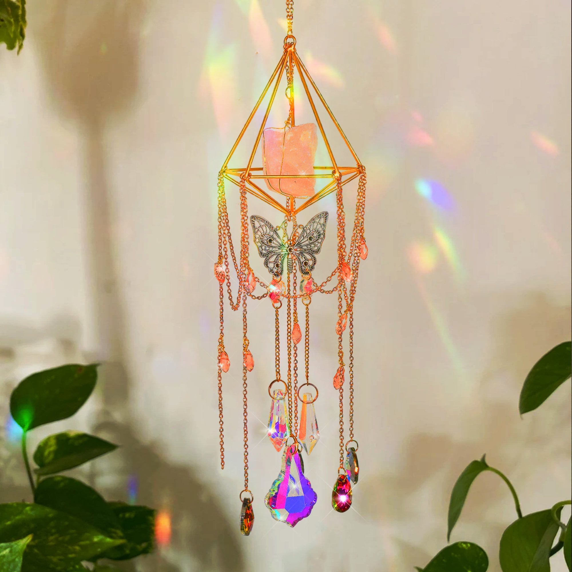 Butterfly suncatcher, Hanging Crystal Suncatcher, Prism Sun Catcher, Hanging Crystals and Beads, Garden Decoration,  Gift for Cat Lover