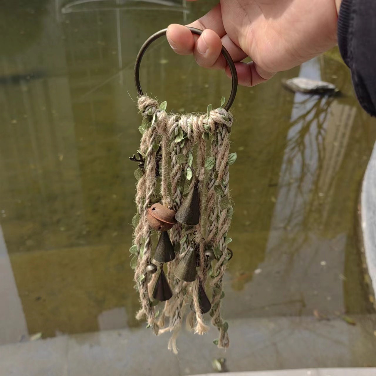 Green Witch Bells, Hanging Bells for Door Protection, Wiccan Decorations, Handmade Gift for Women