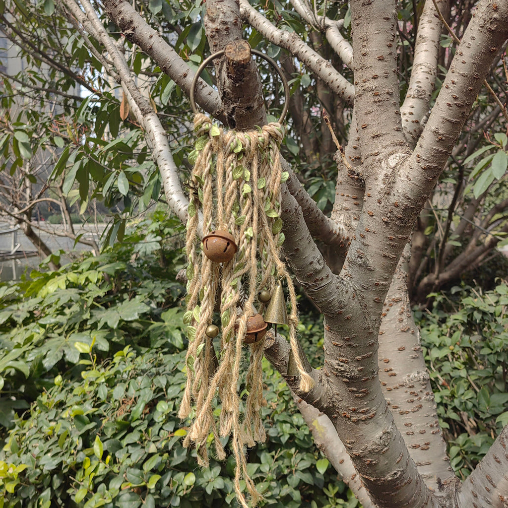 Green Witch Bells, Hanging Bells for Door Protection, Wiccan Decorations, Handmade Gift for Women
