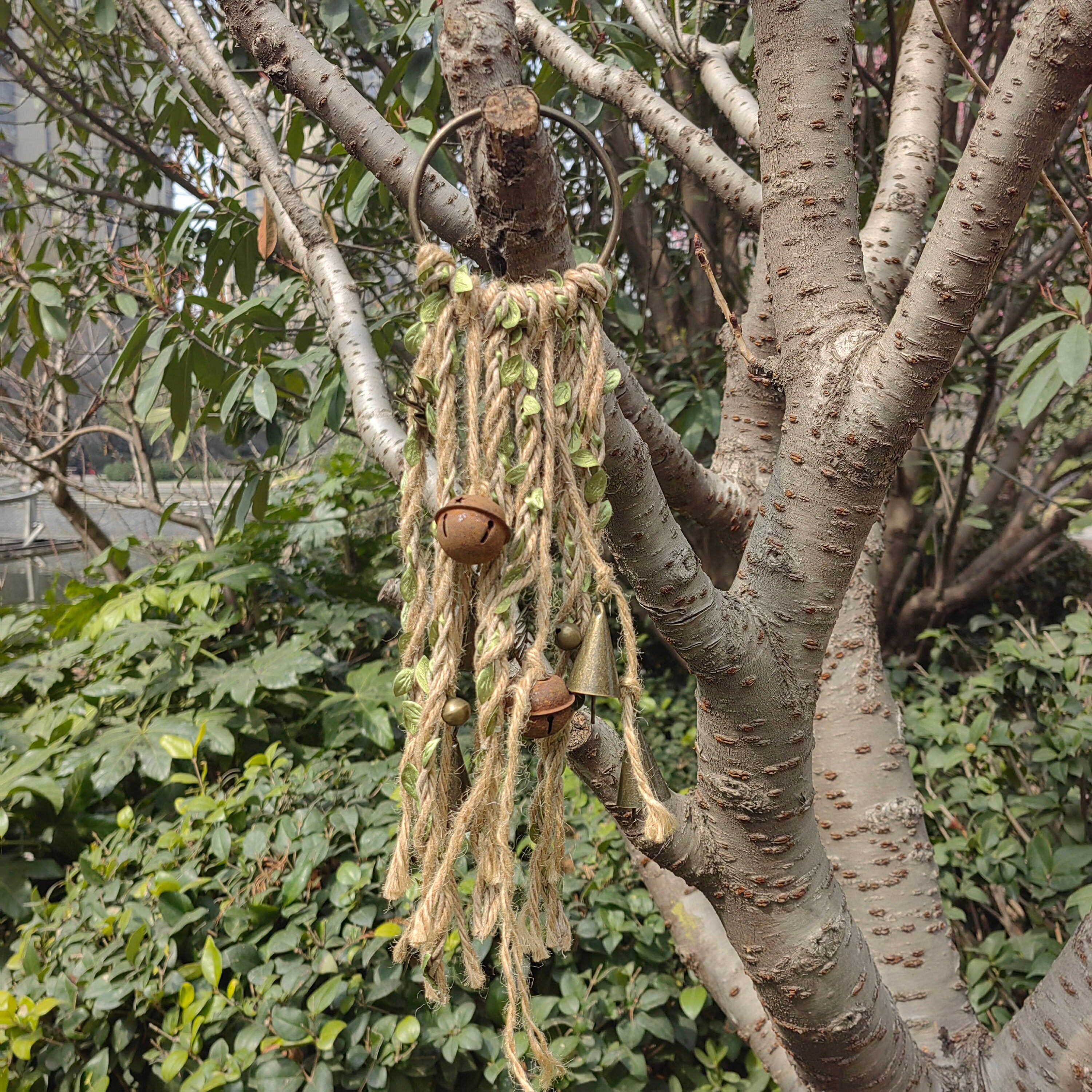Green Witch Bells, Hanging Bells for Door Protection, Wiccan Decorations, Handmade Gift for Women