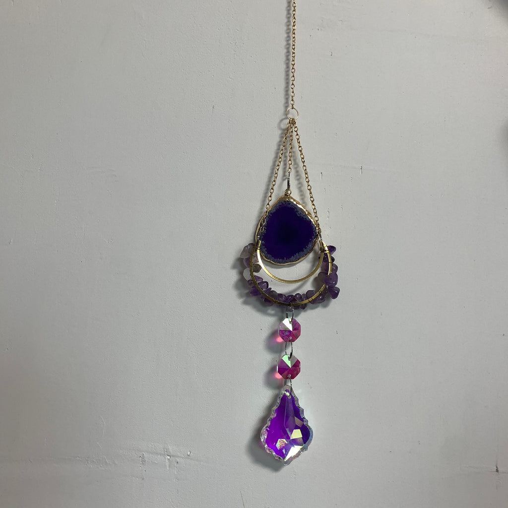 Purple Agate Slice Suncatcher,Sun Catcher for Windows Hanging, Rainbow Maker Crystal, Hanging Crystal Decor,Hanging SunDrop,Boho Home Decor