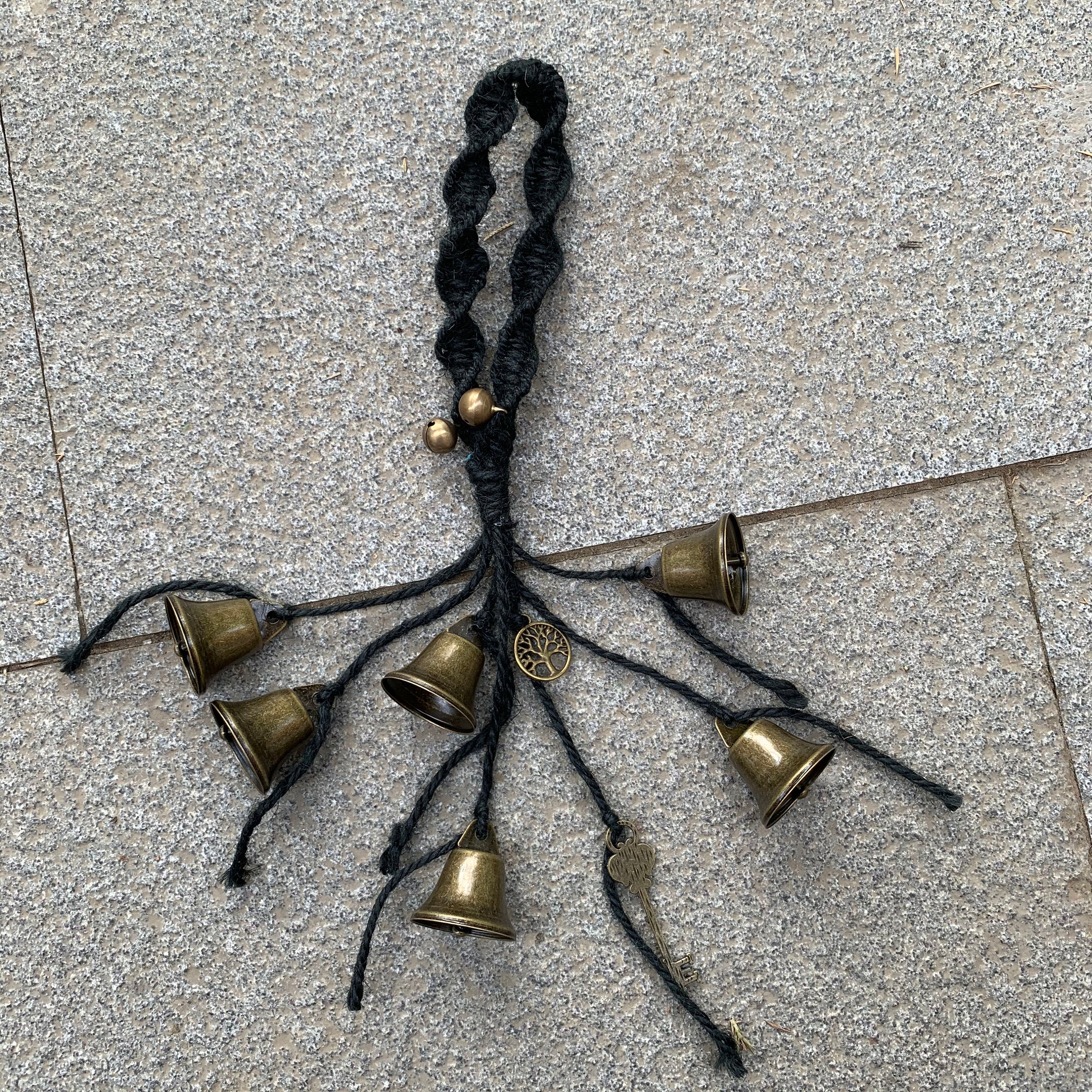 Black Hanging Bells for Home Protection, Halloween witch bell, Altar Tools, Handmade Gift for Mom, Witchcraft Decor for Home