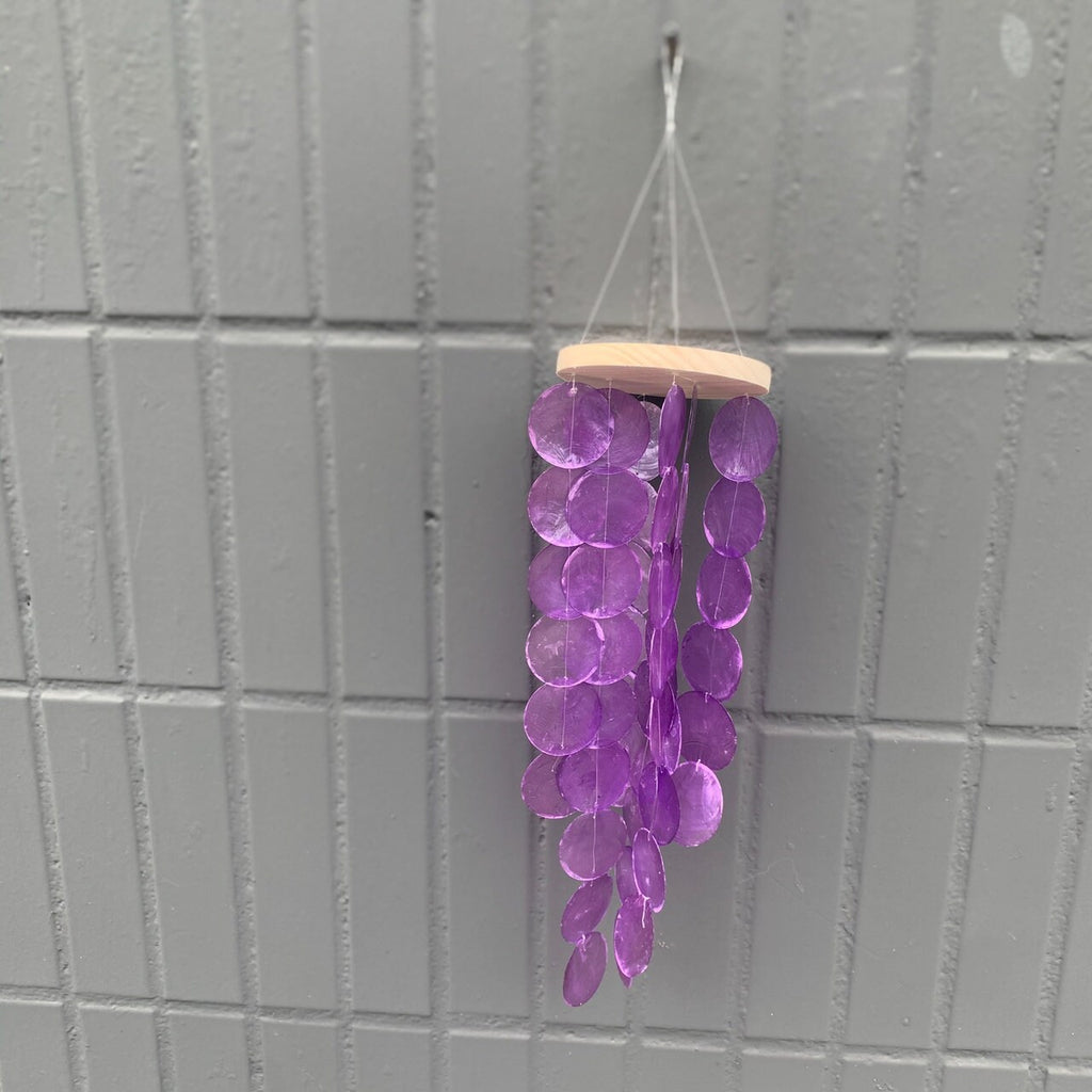Purple Hanging Wind Chime for Outdoor, Patio Garden Capiz Shell Wind Chime, Round Shell Mobile, Home Decor, Birthday Gifts