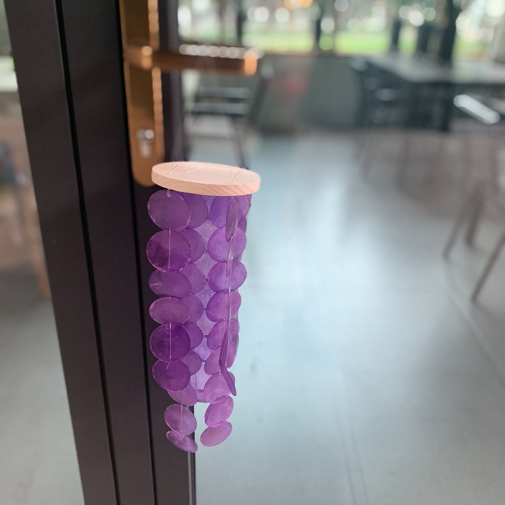 Purple Hanging Wind Chime for Outdoor, Patio Garden Capiz Shell Wind Chime, Round Shell Mobile, Home Decor, Birthday Gifts