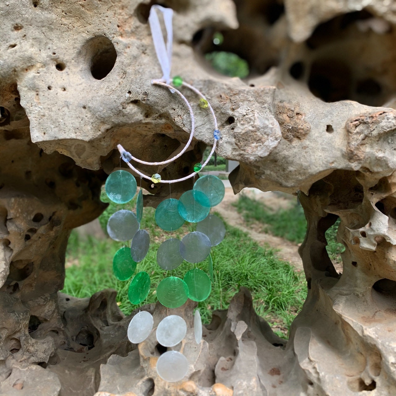 Handmade Capiz Shell Windchimes, Moon Beach Wind Chime, Capiz Shell Mobile,  Beach Home Decor, Garden Hanging Decoration, Unique Gift