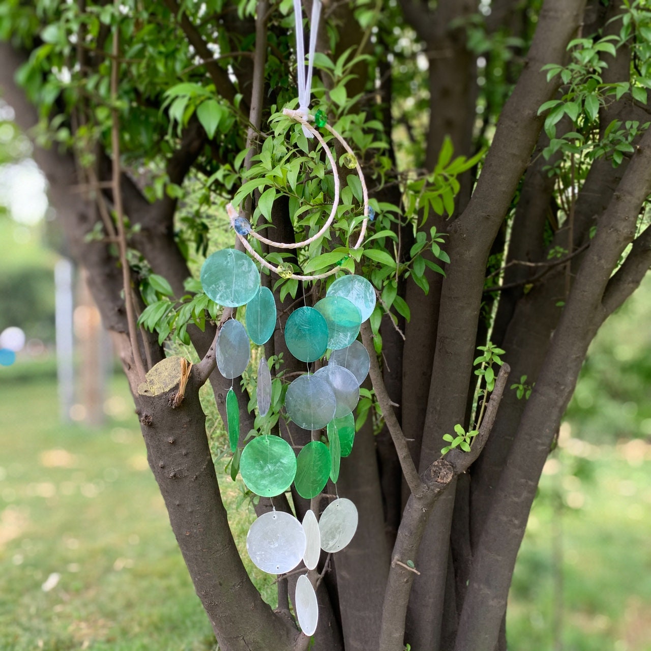 Handmade Capiz Shell Windchimes, Moon Beach Wind Chime, Capiz Shell Mobile,  Beach Home Decor, Garden Hanging Decoration, Unique Gift