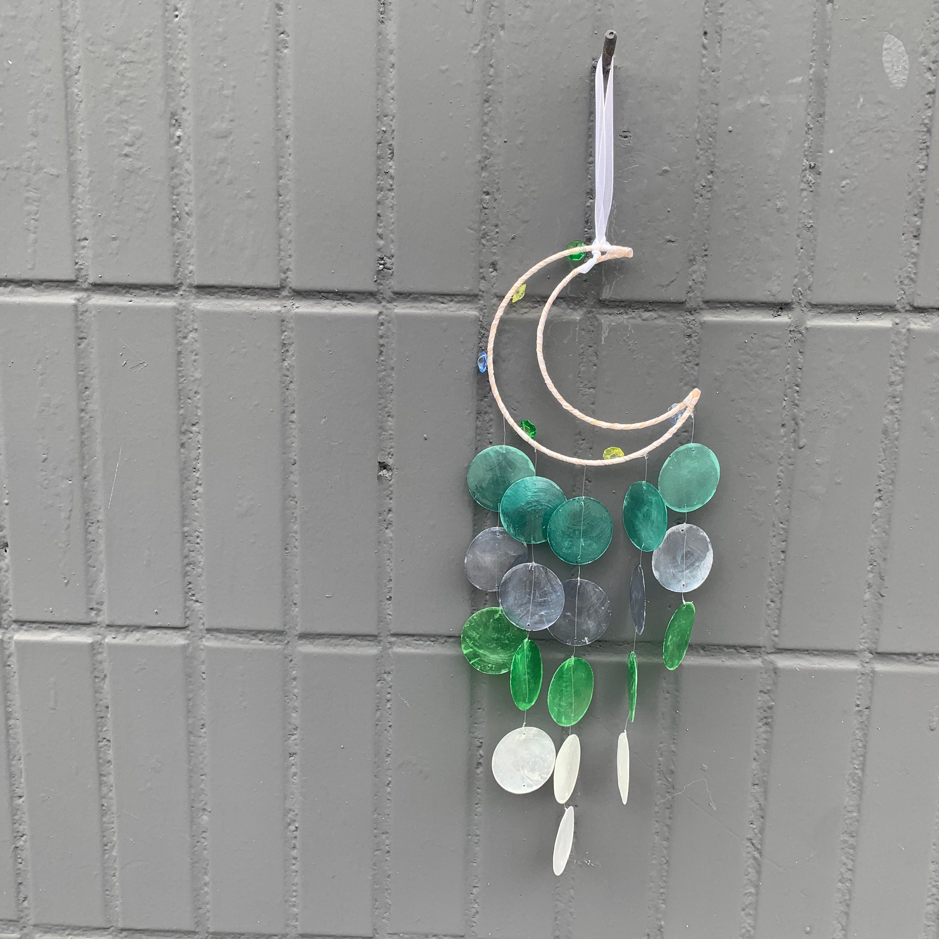 Handmade Capiz Shell Windchimes, Moon Beach Wind Chime, Capiz Shell Mobile,  Beach Home Decor, Garden Hanging Decoration, Unique Gift