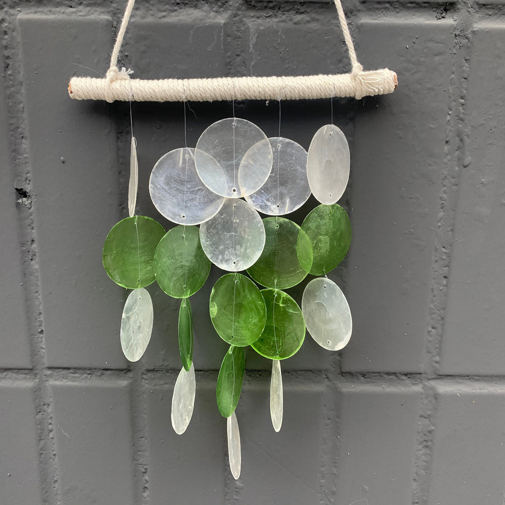 Round Shell Mobile Chime, Green Windchime  Come With Wall Stand, Beach Wind Chime, Garden Hanging Decoration, Housewarming Gifts