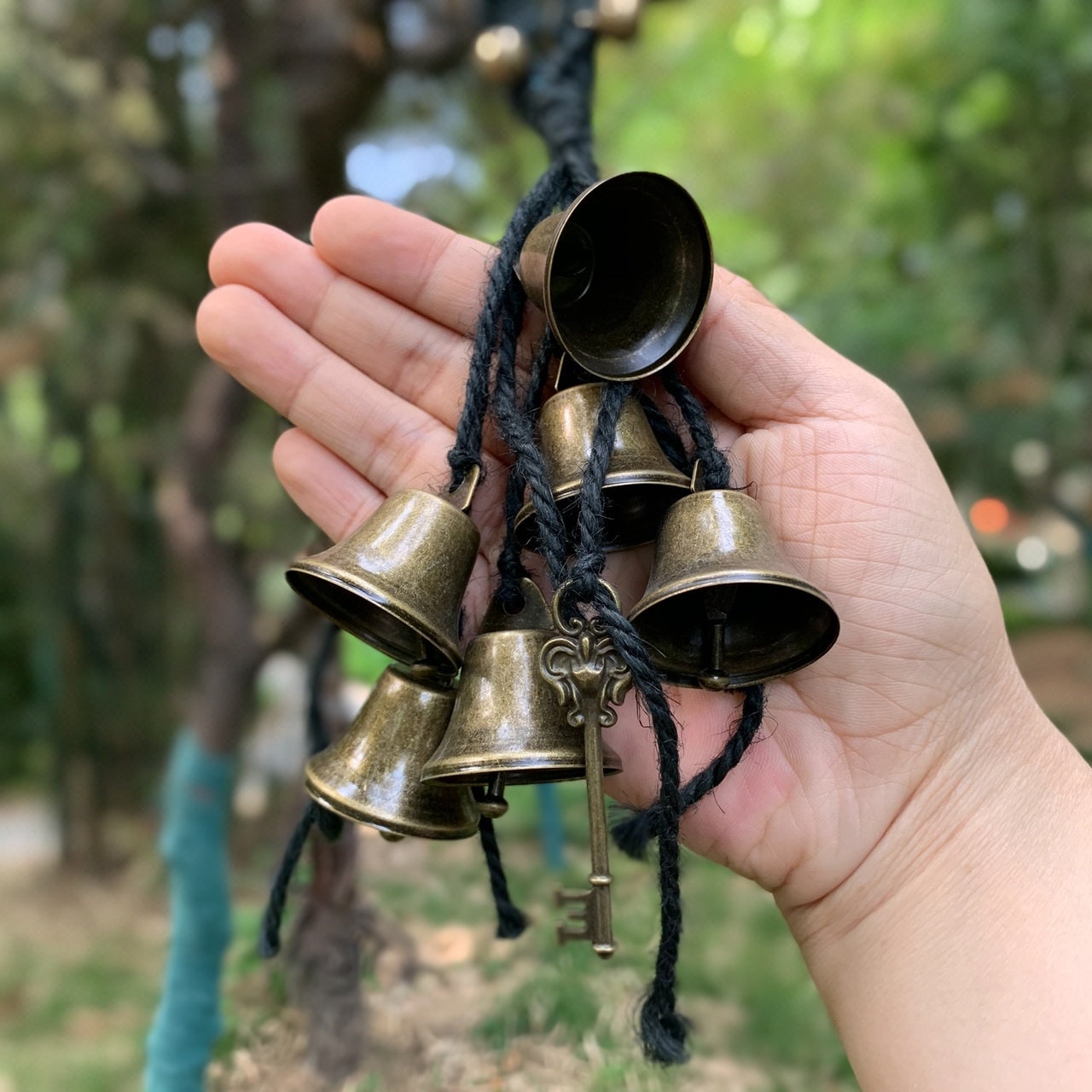 Black Hanging Bells for Home Protection, Halloween witch bell, Altar Tools, Handmade Gift for Mom, Witchcraft Decor for Home