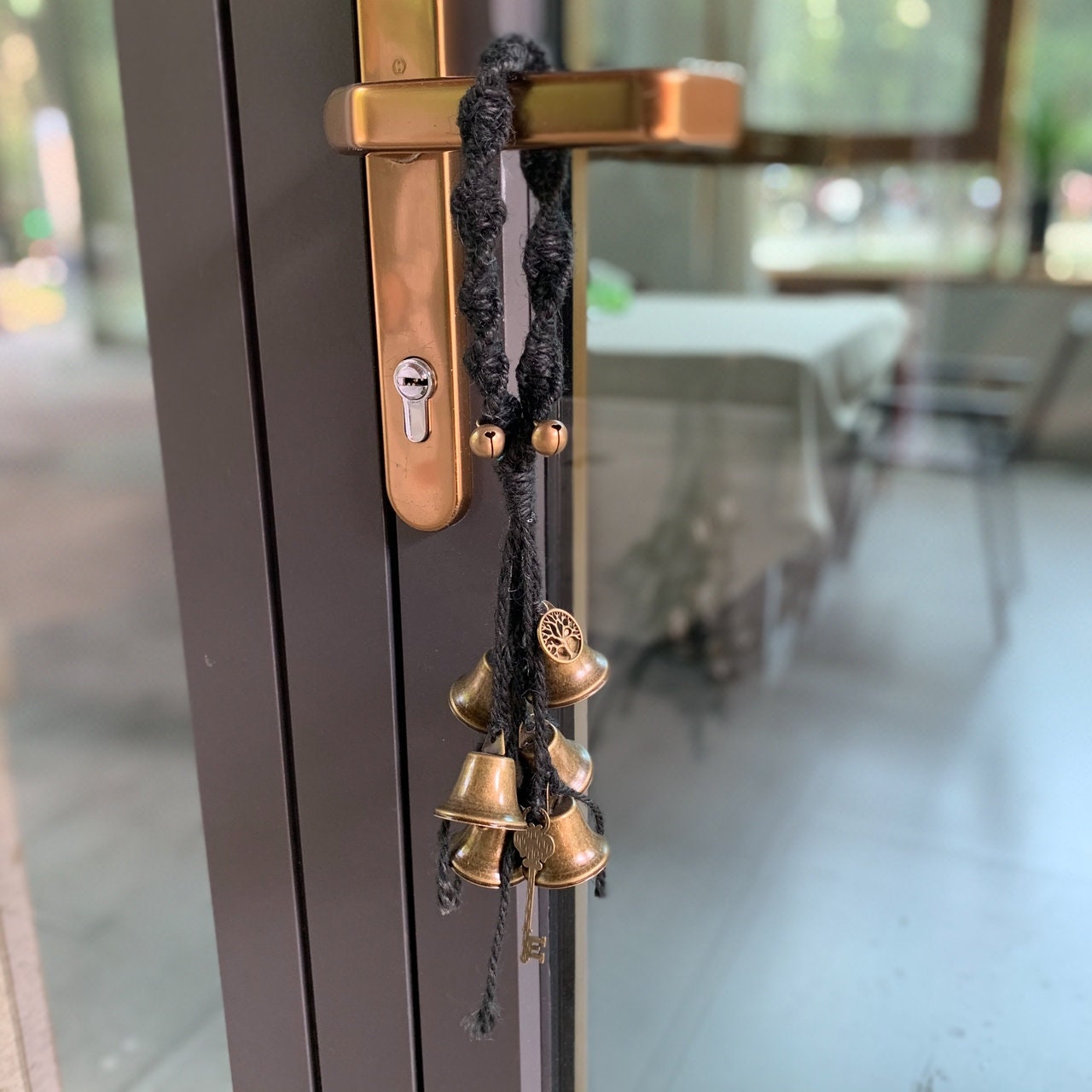 Black Hanging Bells for Home Protection, Halloween witch bell, Altar Tools, Handmade Gift for Mom, Witchcraft Decor for Home