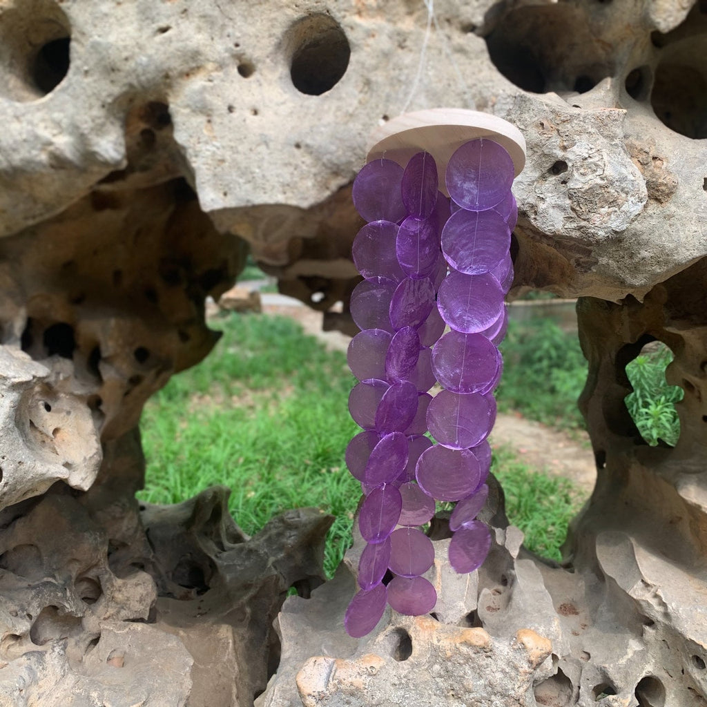 Purple Hanging Wind Chime for Outdoor, Patio Garden Capiz Shell Wind Chime, Round Shell Mobile, Home Decor, Birthday Gifts