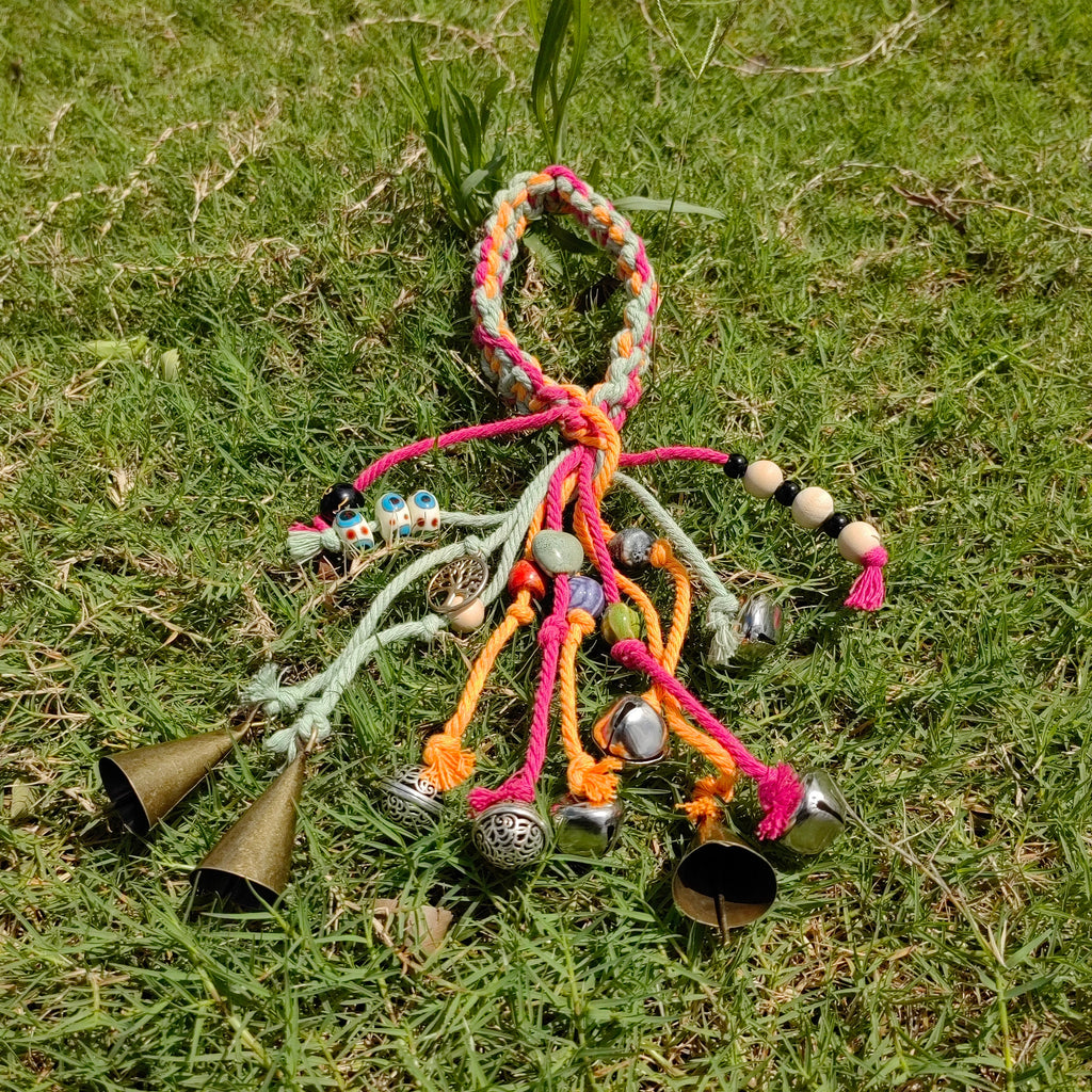 Woven Hanging Witch Bells for Protection, Witch Bells and Wind Chimes Wiccan Altar, Hanging Bells for Temple, Door Protection Charm