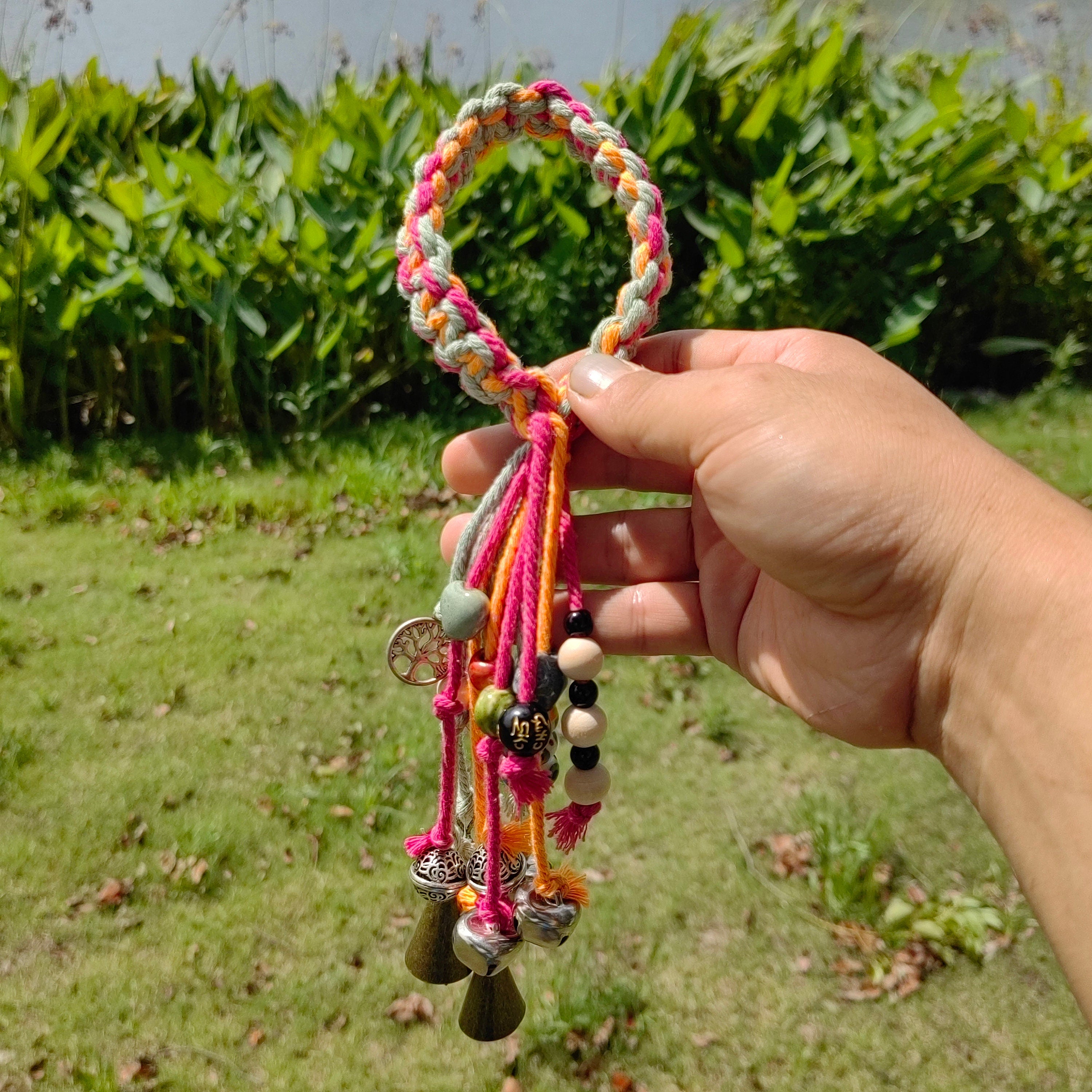 Woven Hanging Witch Bells for Protection, Witch Bells and Wind Chimes Wiccan Altar, Hanging Bells for Temple, Door Protection Charm