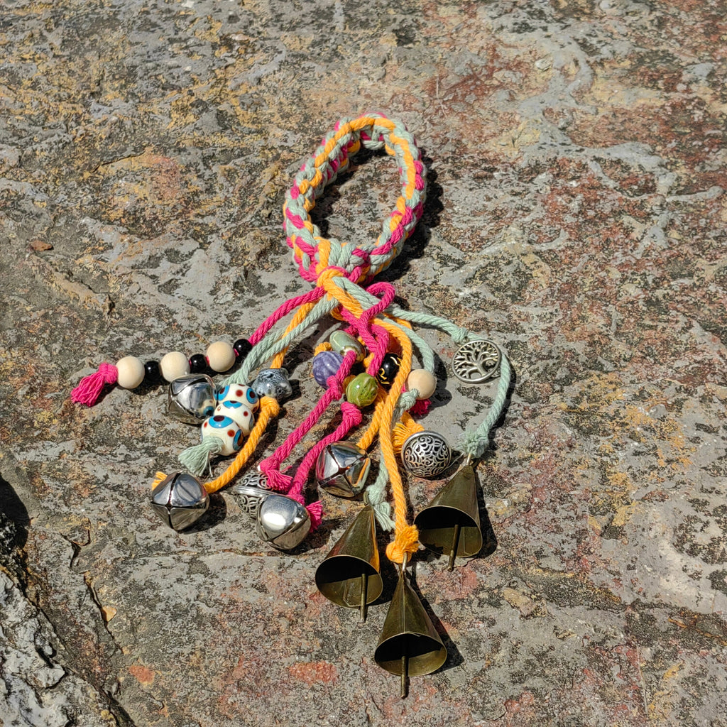 Woven Hanging Witch Bells for Protection, Witch Bells and Wind Chimes Wiccan Altar, Hanging Bells for Temple, Door Protection Charm