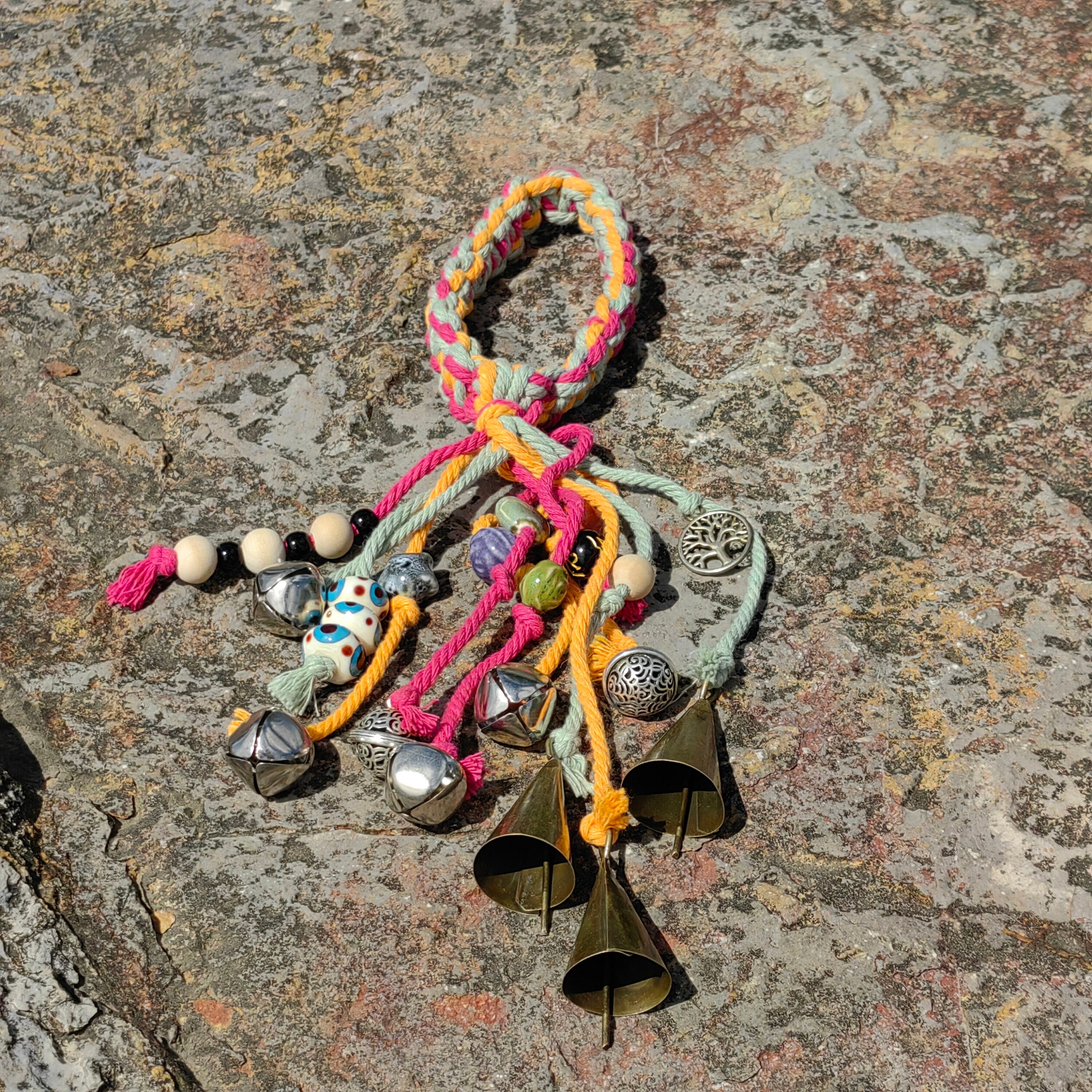 Woven Hanging Witch Bells for Protection, Witch Bells and Wind Chimes Wiccan Altar, Hanging Bells for Temple, Door Protection Charm