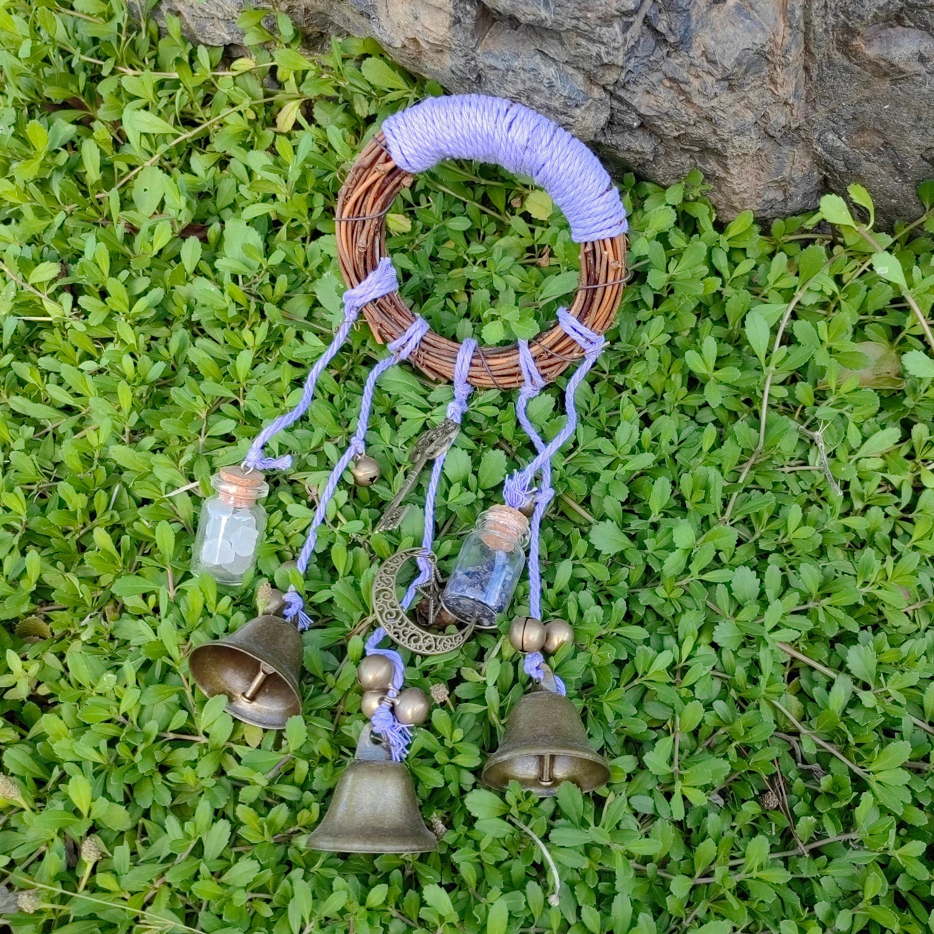 Purple Witch Bell Wreath, Witch Bells for Door Protection, Hanging Door Knob Protection Bells, Wicca Altar House Doorknob Protection Bell