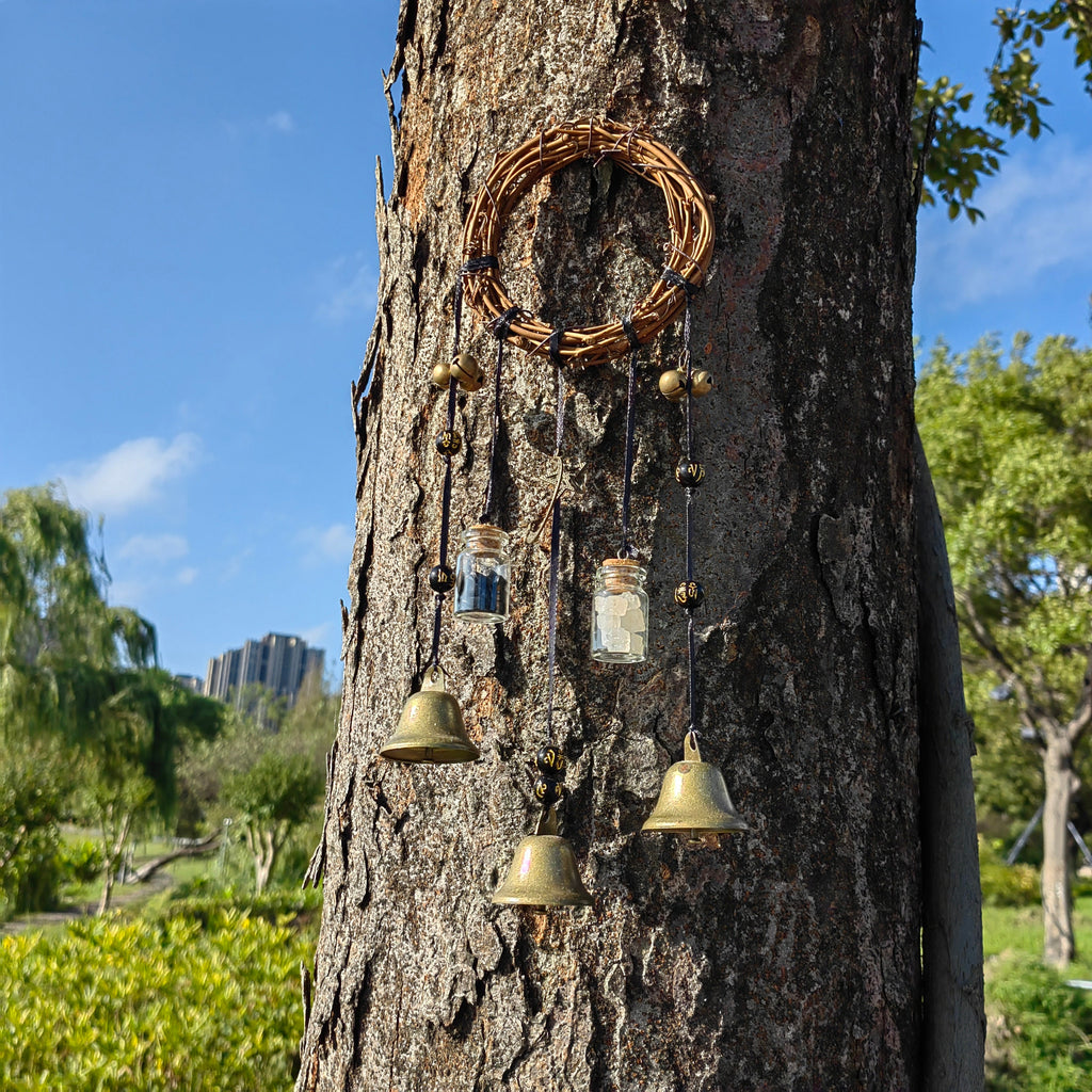 Witch Bell Wreath for Door Protection, Hanging Door Knob Protection Bells, Door Protection Charm, Wreath Wind Chimes, Window Ornament