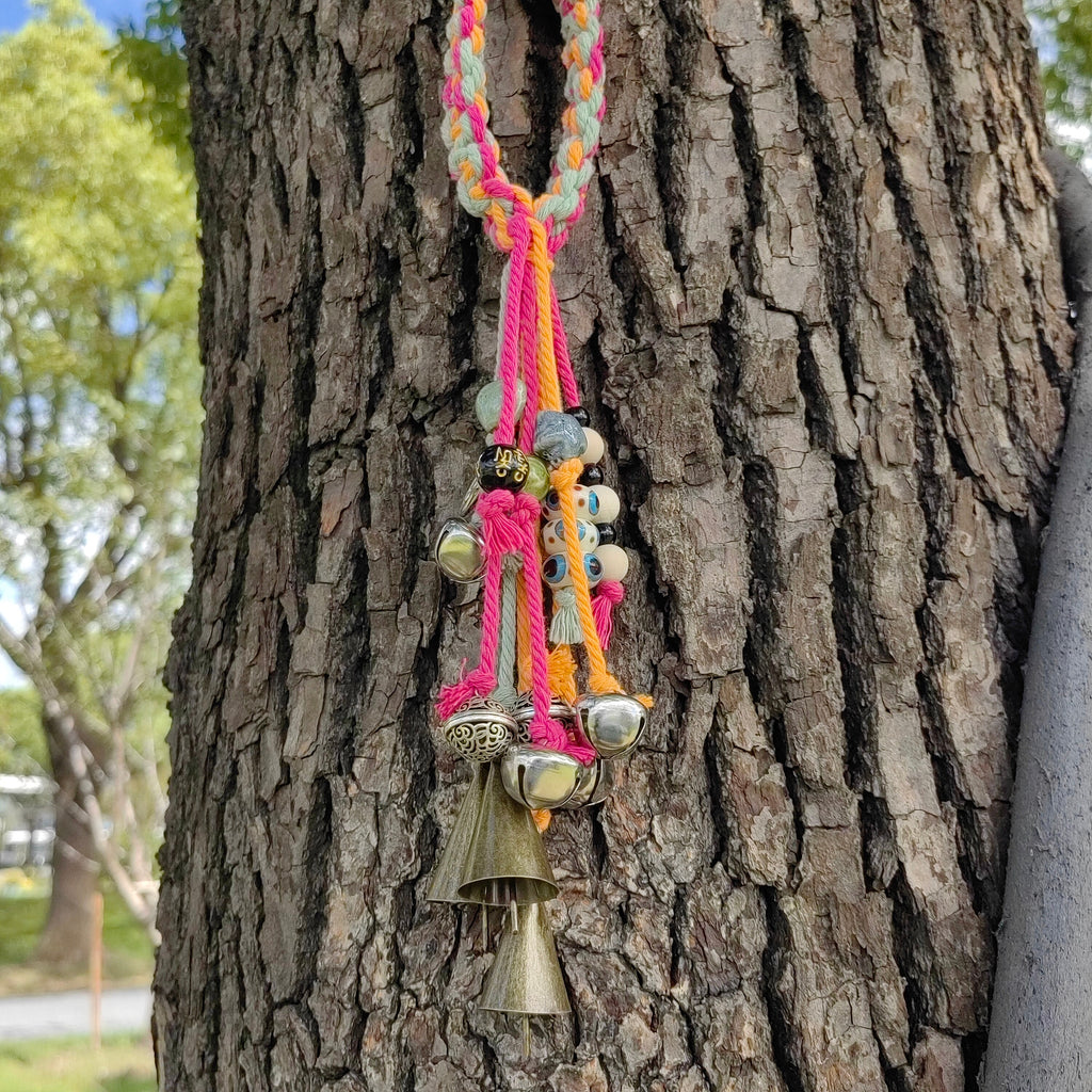 Woven Hanging Witch Bells for Protection, Witch Bells and Wind Chimes Wiccan Altar, Hanging Bells for Temple, Door Protection Charm
